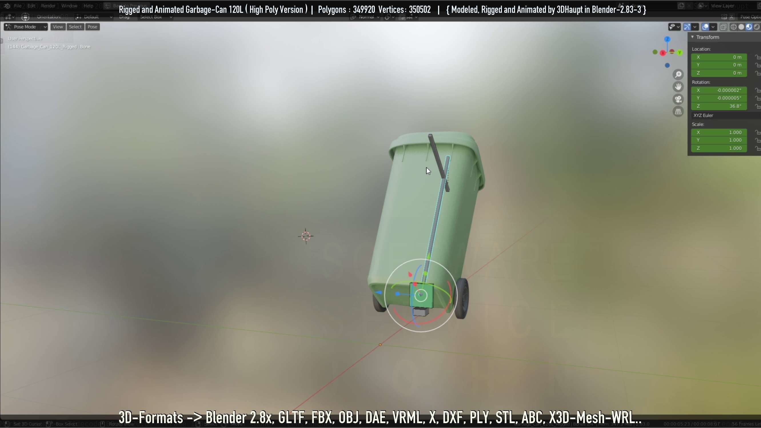 Rigged and Animated Garbage Can 120L High Poly 3D model_94