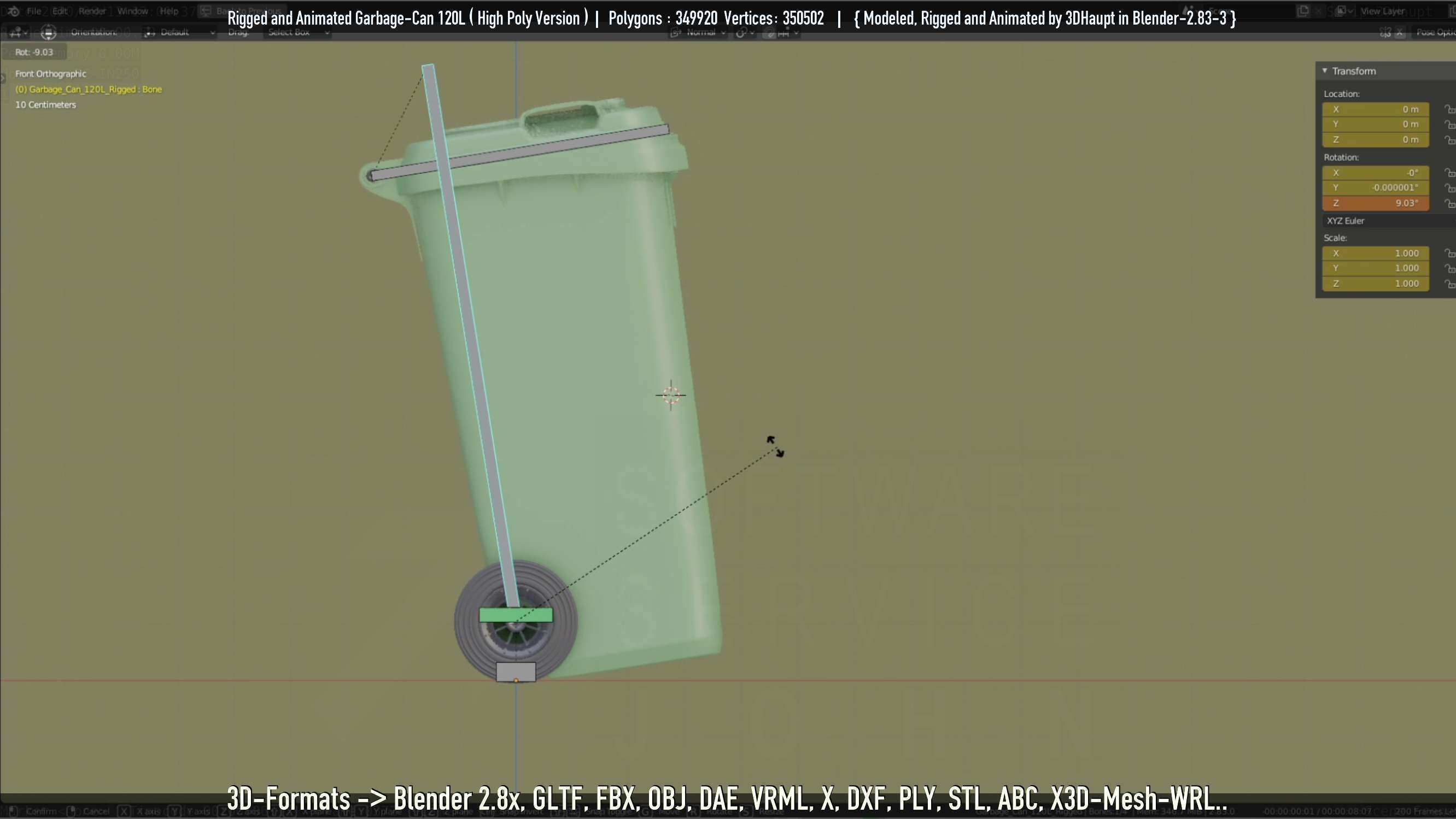 Rigged and Animated Garbage Can 120L High Poly 3D model_84