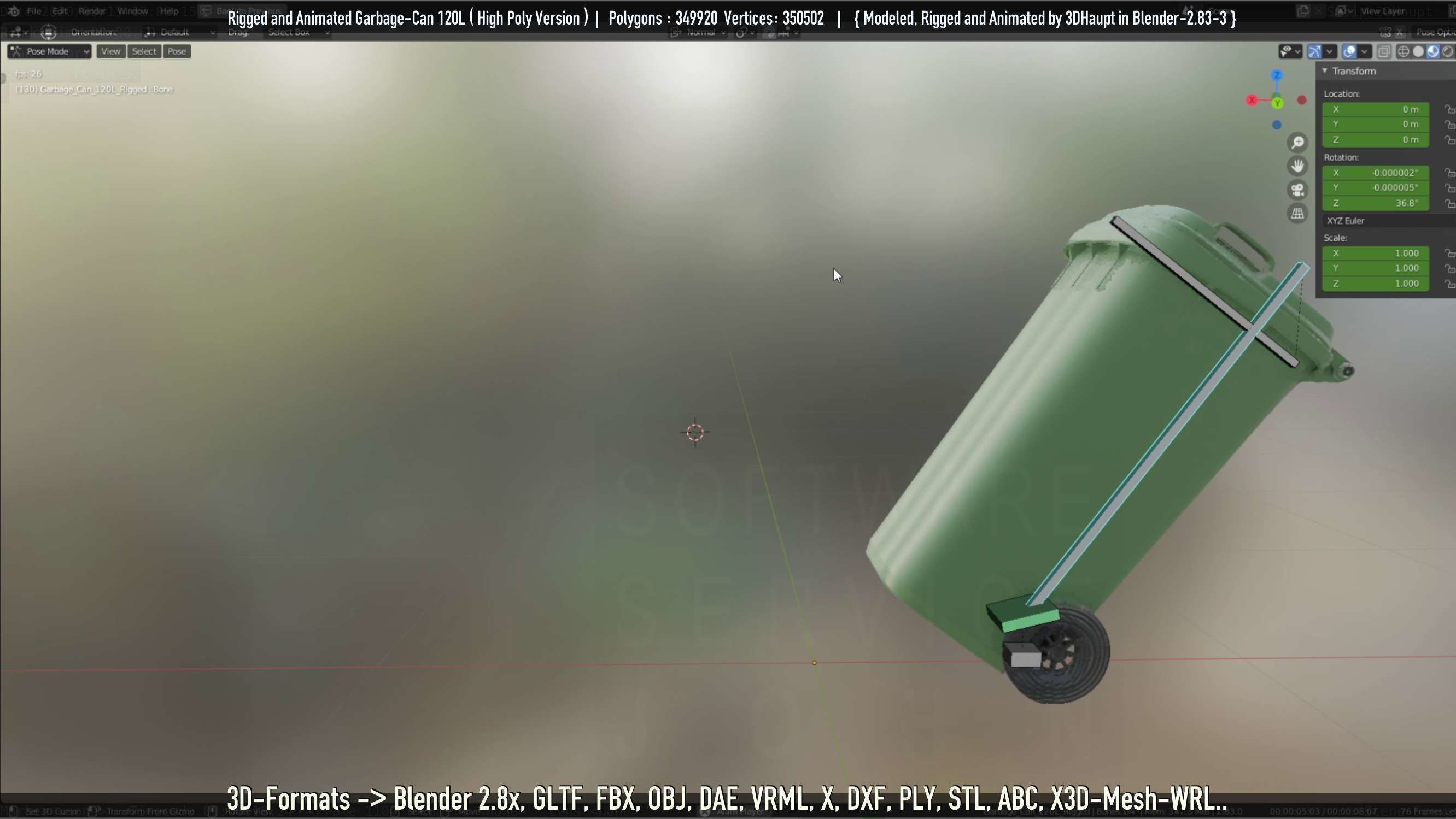 Rigged and Animated Garbage Can 120L High Poly 3D model_20