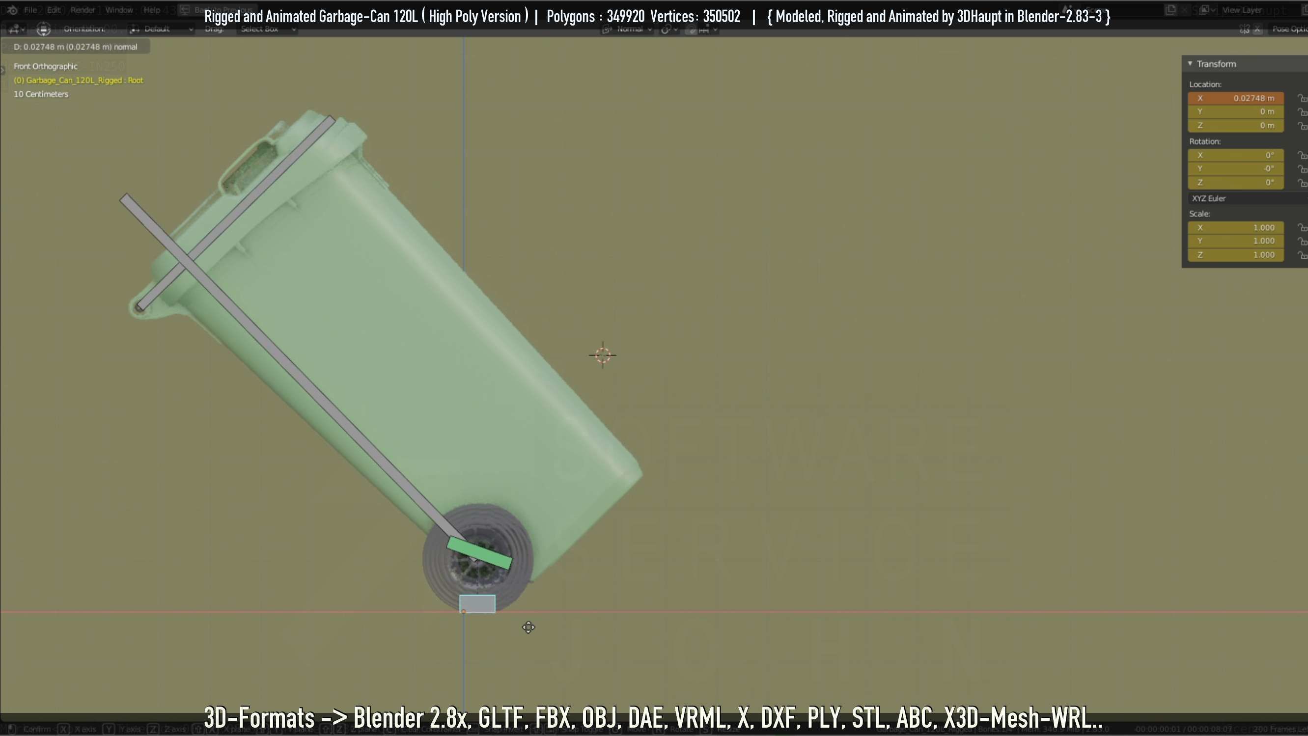 Rigged and Animated Garbage Can 120L High Poly 3D model_85