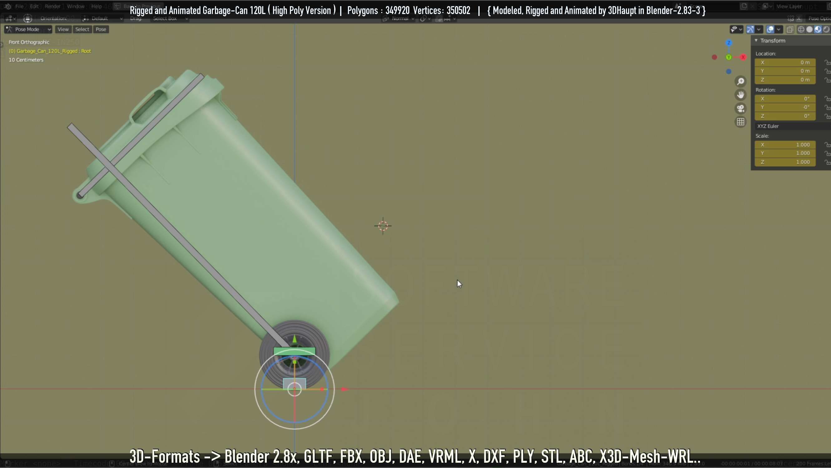 Rigged and Animated Garbage Can 120L High Poly 3D model_86