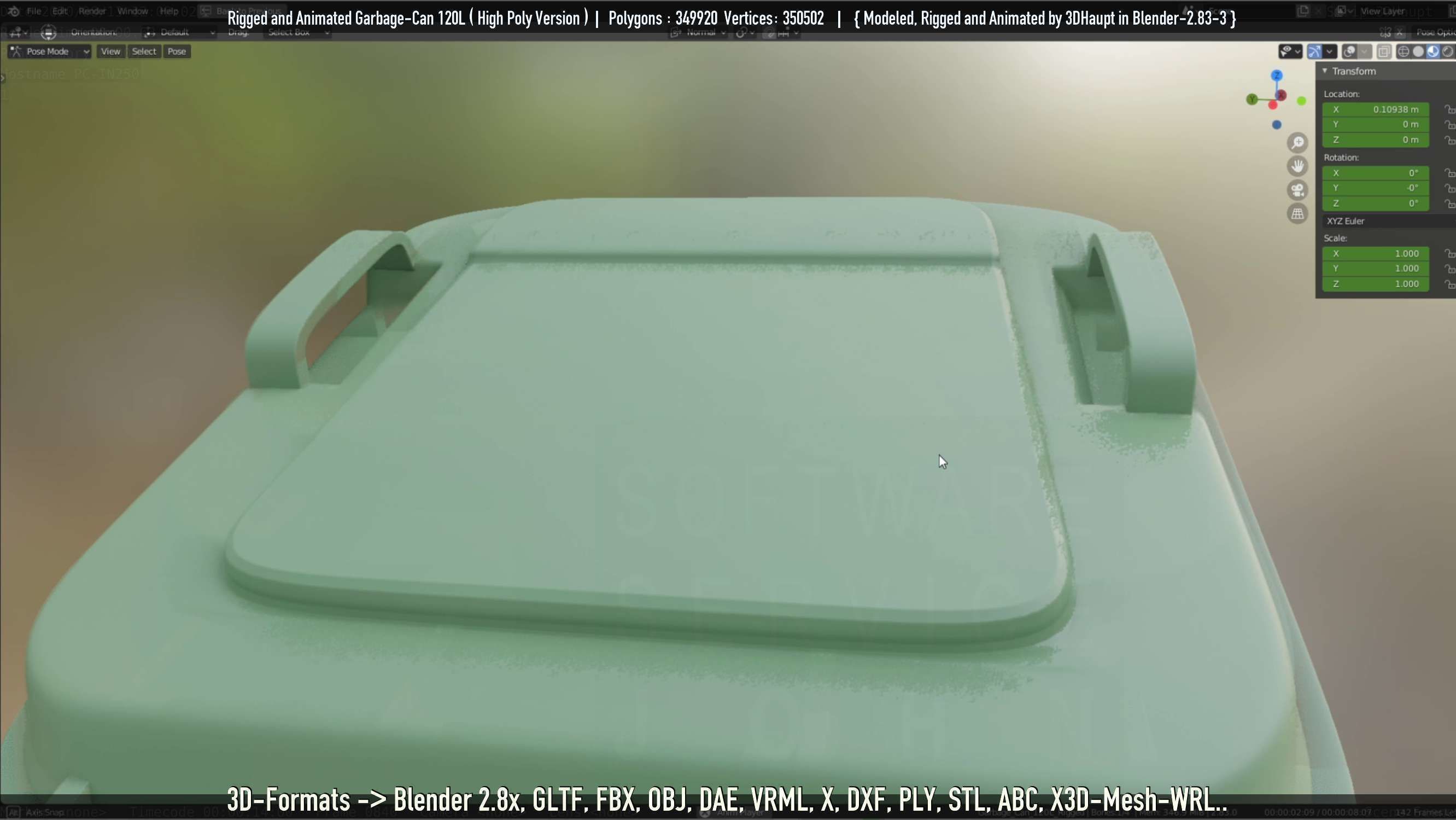 Rigged and Animated Garbage Can 120L High Poly 3D model_90