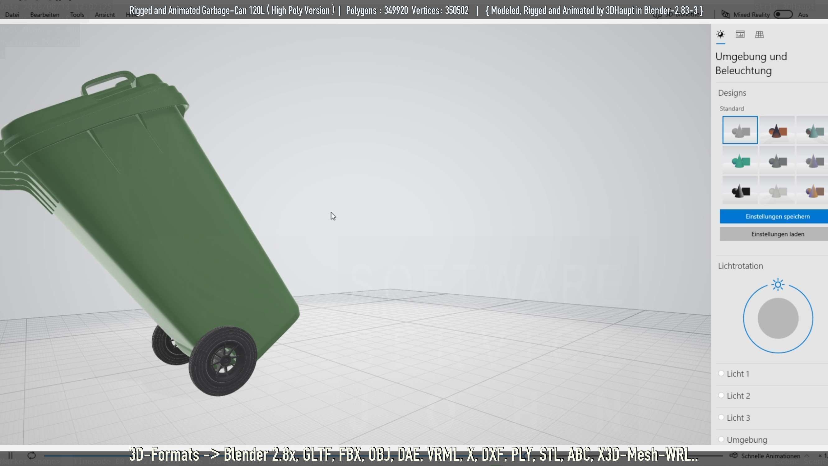 Rigged and Animated Garbage Can 120L High Poly 3D model_60
