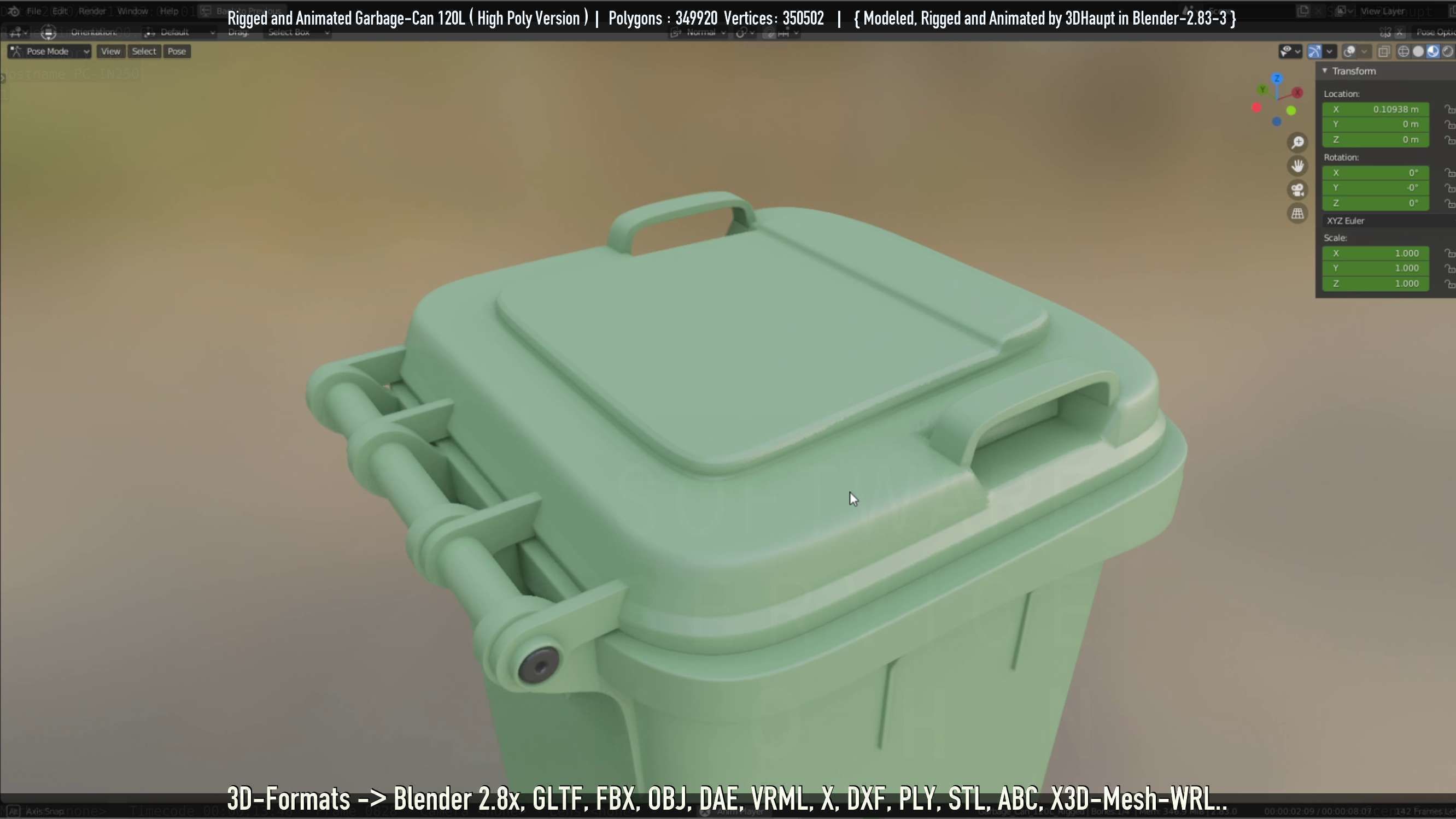 Rigged and Animated Garbage Can 120L High Poly 3D model_17