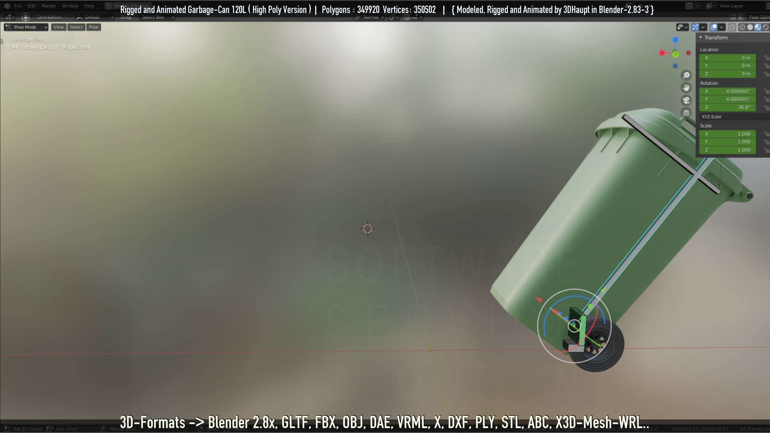 Rigged and Animated Garbage Can 120L High Poly 3D model_70