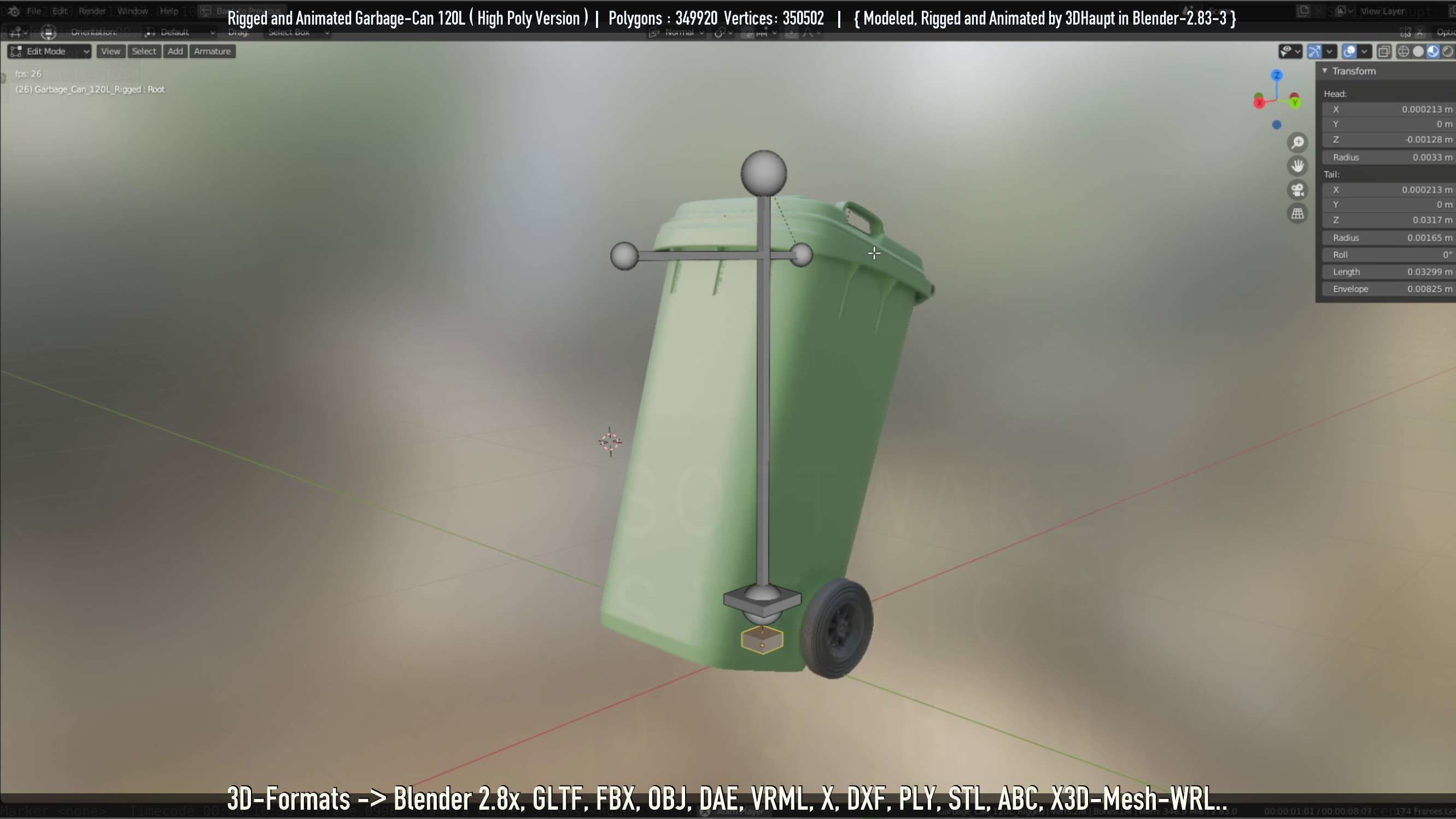 Rigged and Animated Garbage Can 120L High Poly 3D model_68