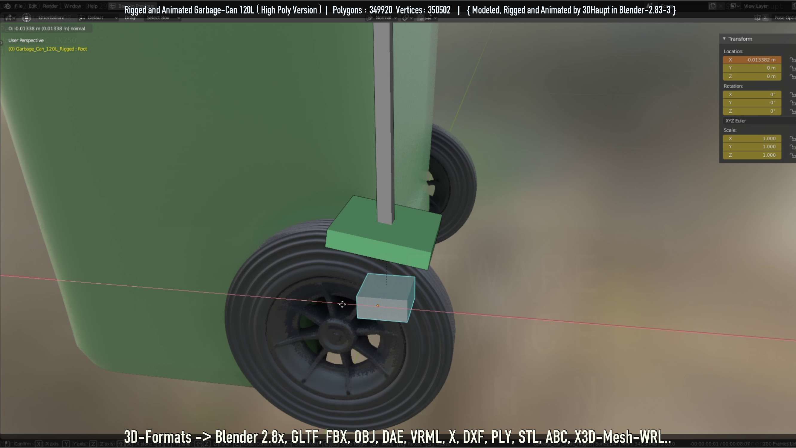 Rigged and Animated Garbage Can 120L High Poly 3D model_47