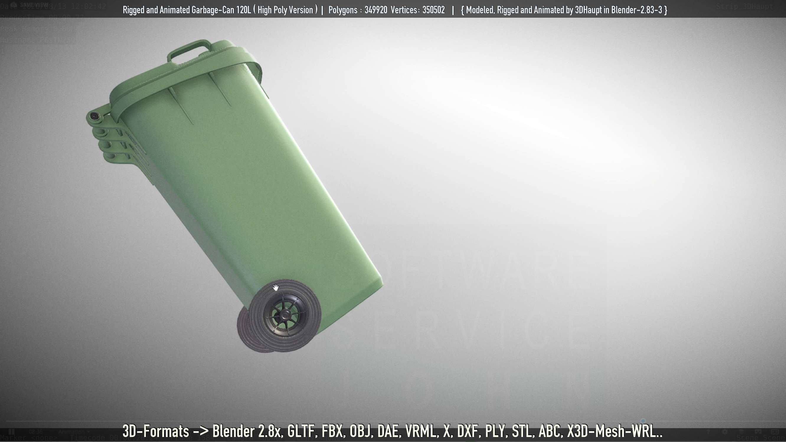 Rigged and Animated Garbage Can 120L High Poly 3D model_29