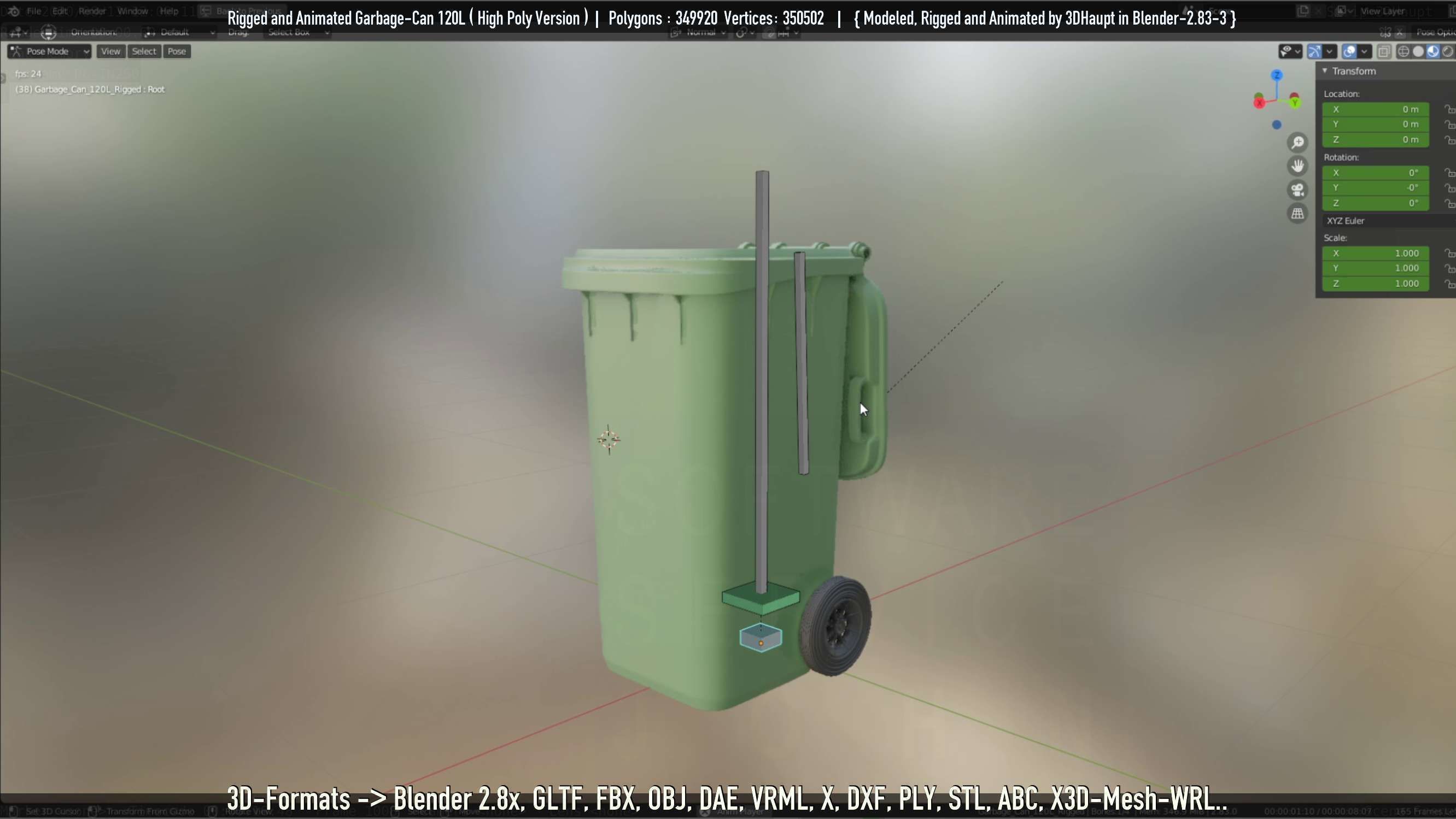 Rigged and Animated Garbage Can 120L High Poly 3D model_92