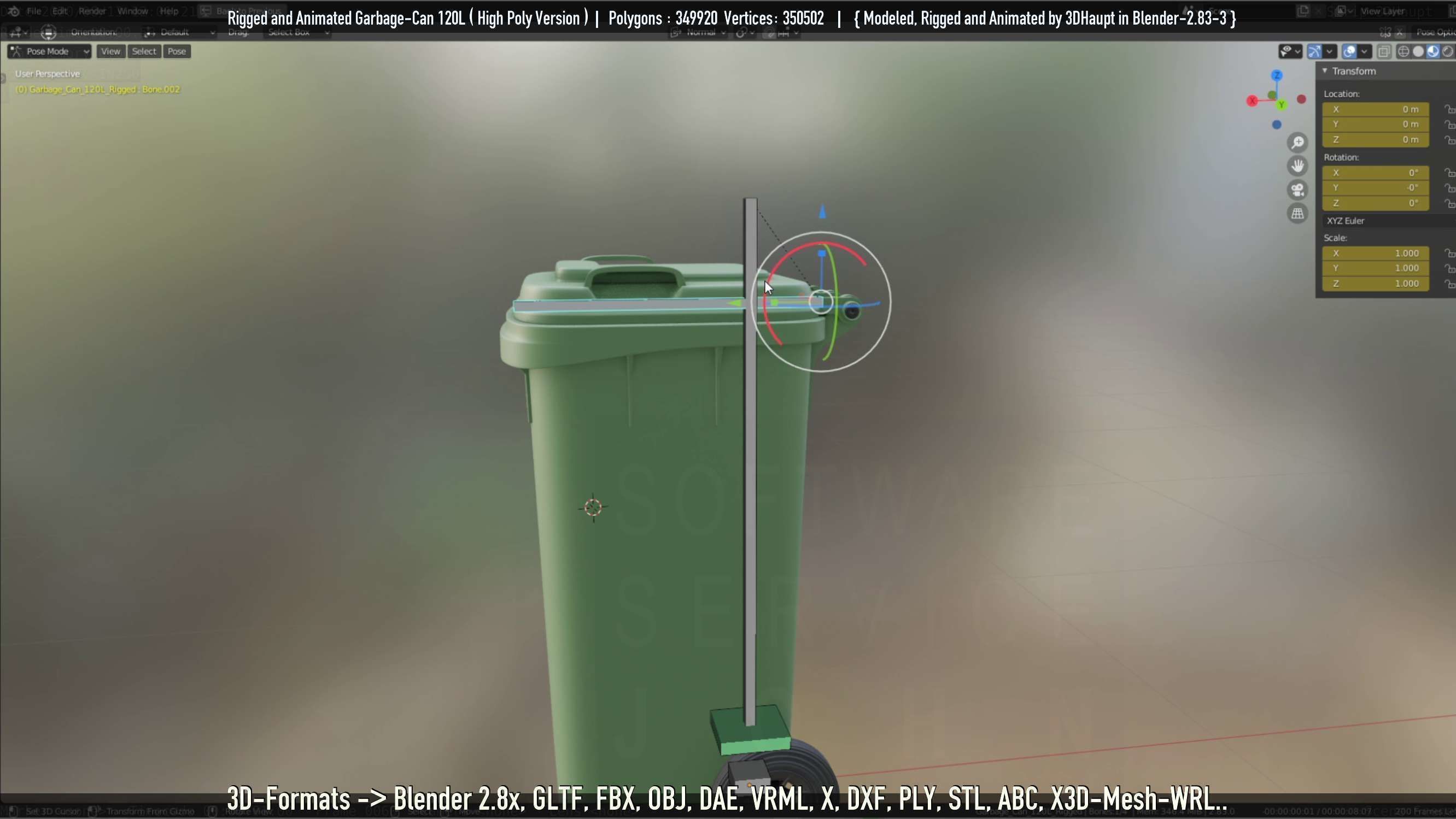 Rigged and Animated Garbage Can 120L High Poly 3D model_11