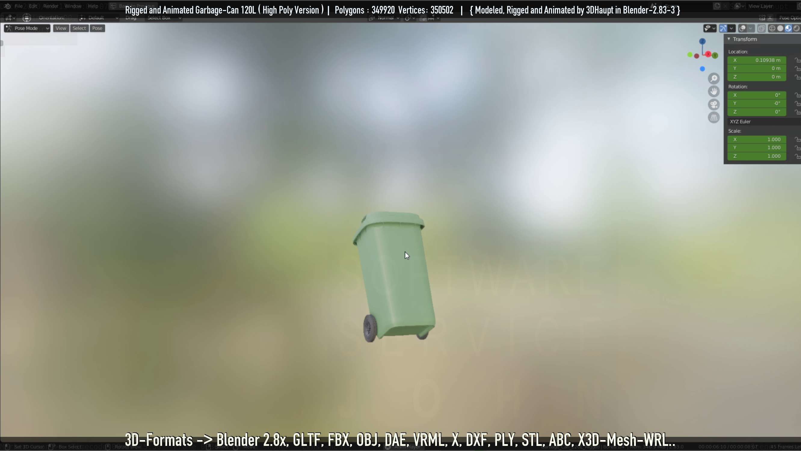 Rigged and Animated Garbage Can 120L High Poly 3D model_91