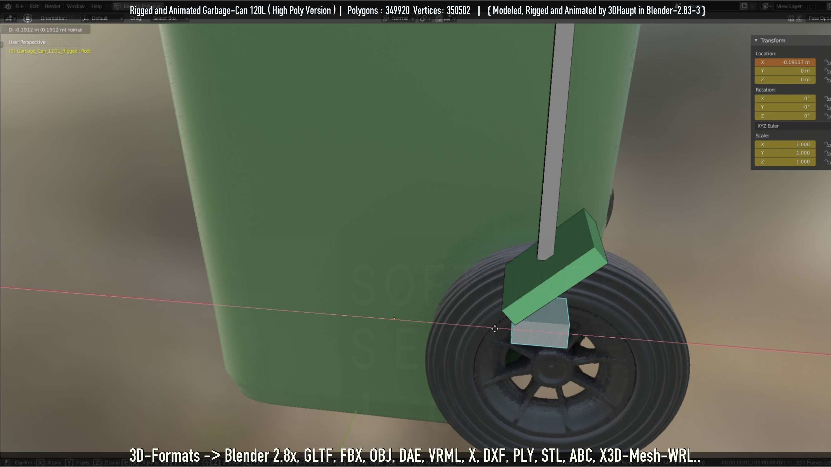 Rigged and Animated Garbage Can 120L High Poly 3D model_12
