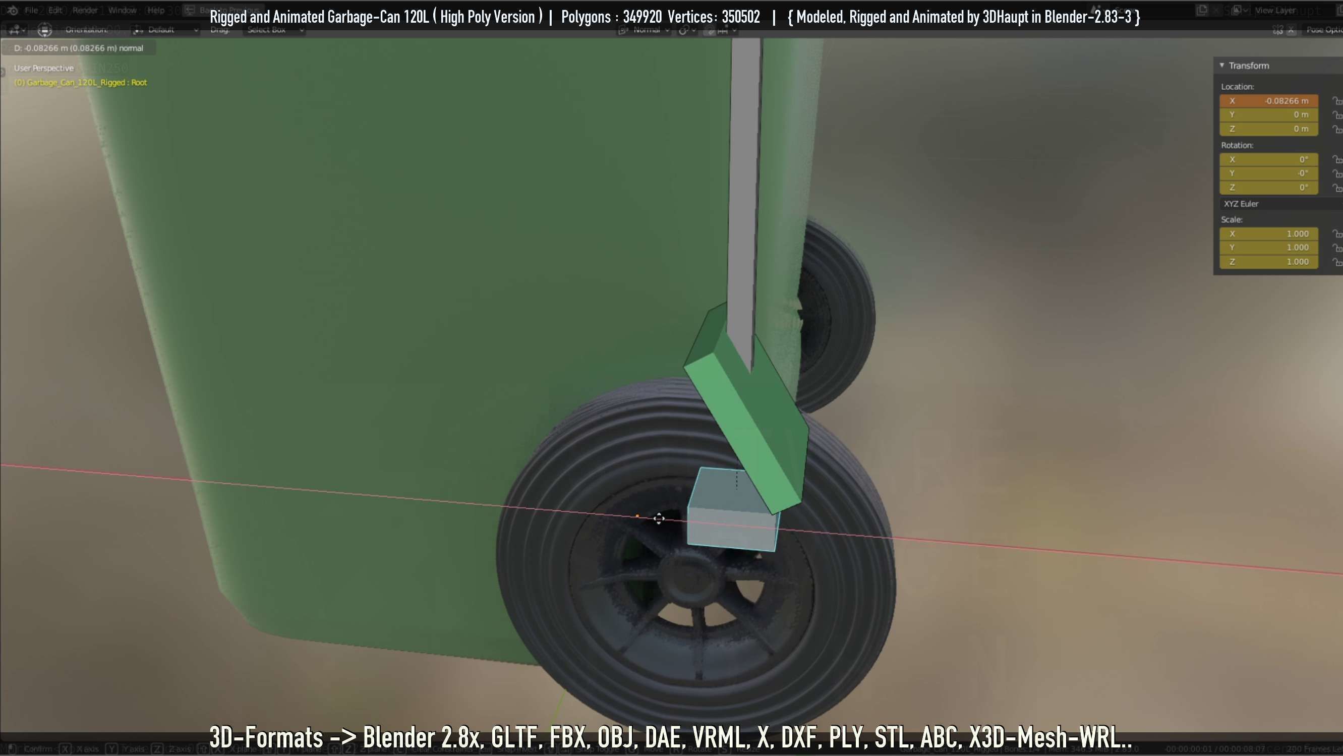 Rigged and Animated Garbage Can 120L High Poly 3D model_48