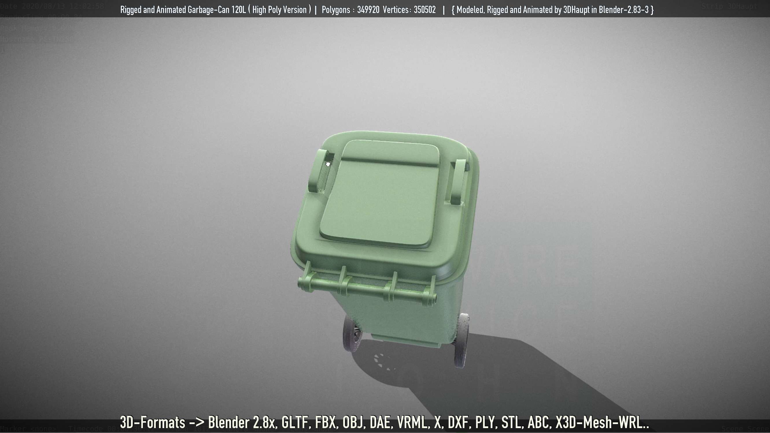 Rigged and Animated Garbage Can 120L High Poly 3D model_98