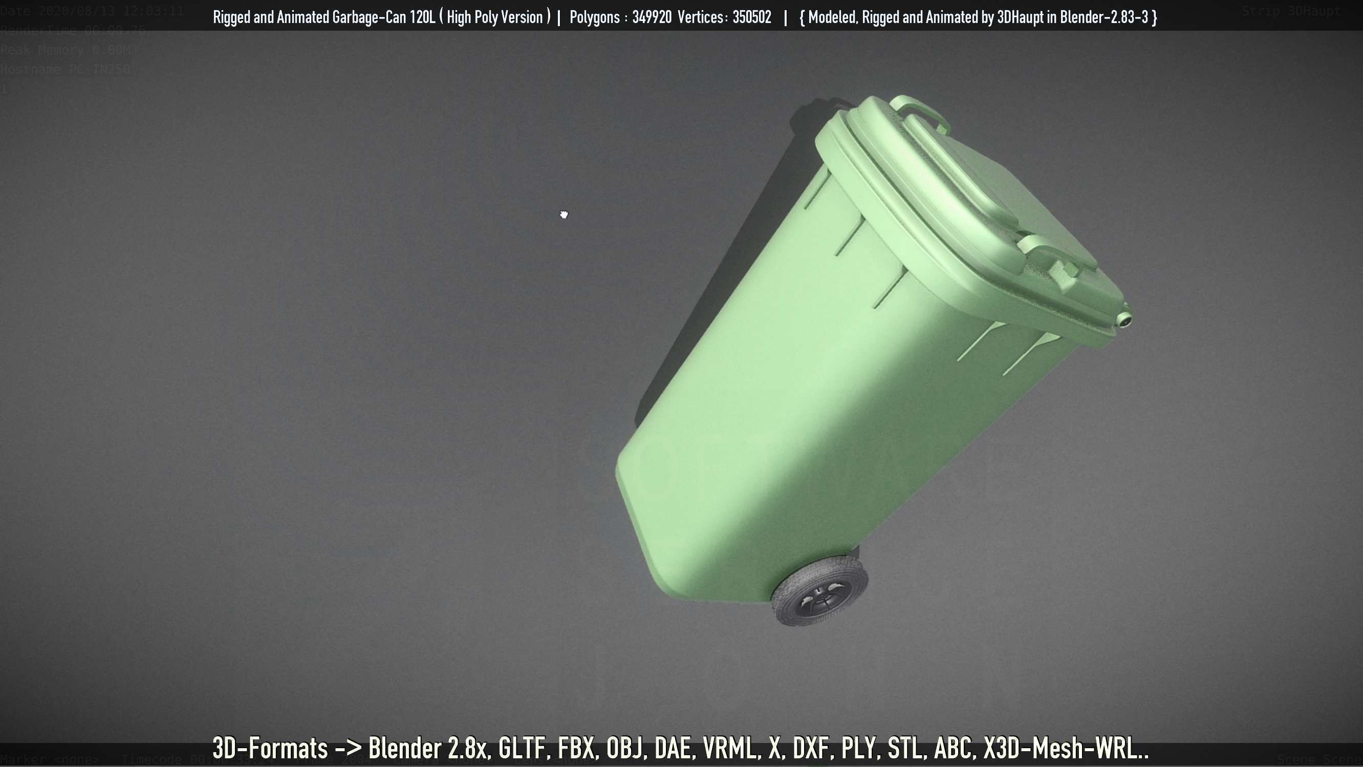 Rigged and Animated Garbage Can 120L High Poly 3D model_100
