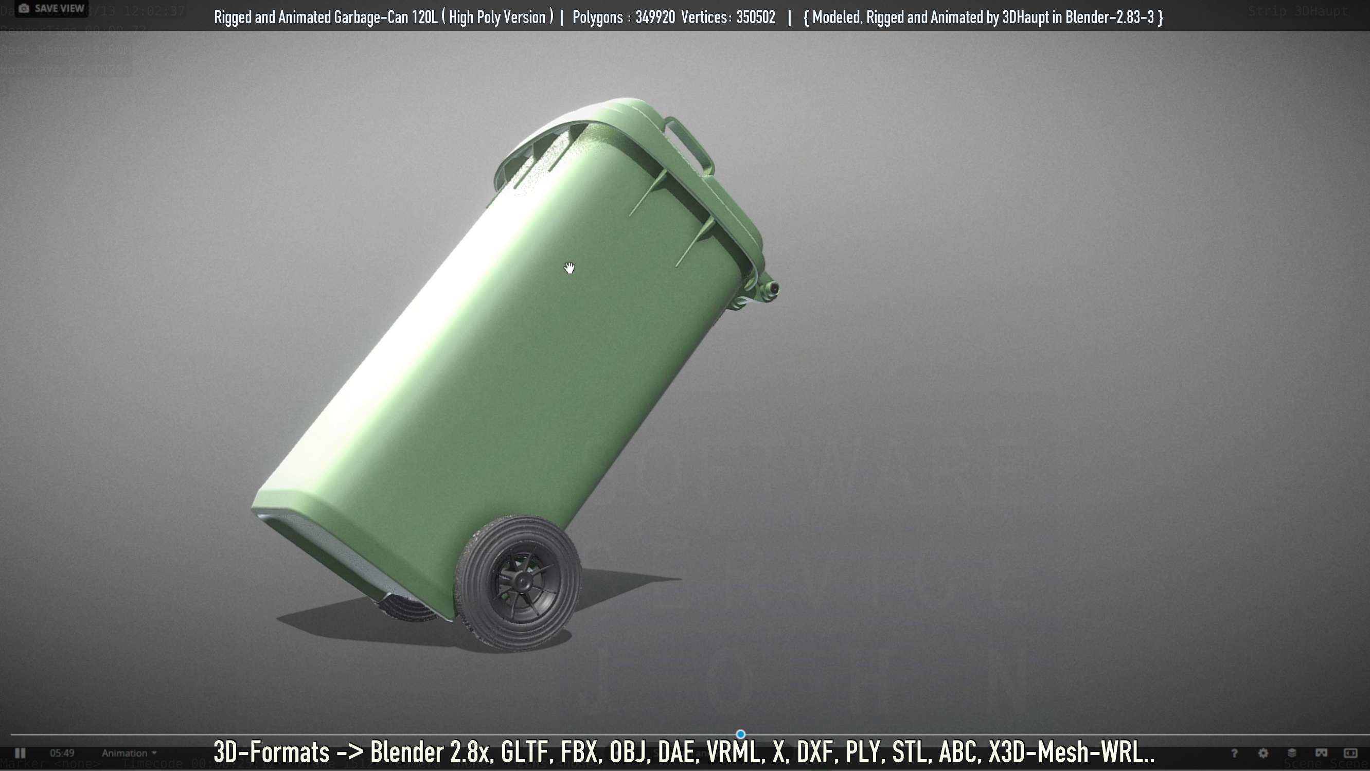 Rigged and Animated Garbage Can 120L High Poly 3D model_74