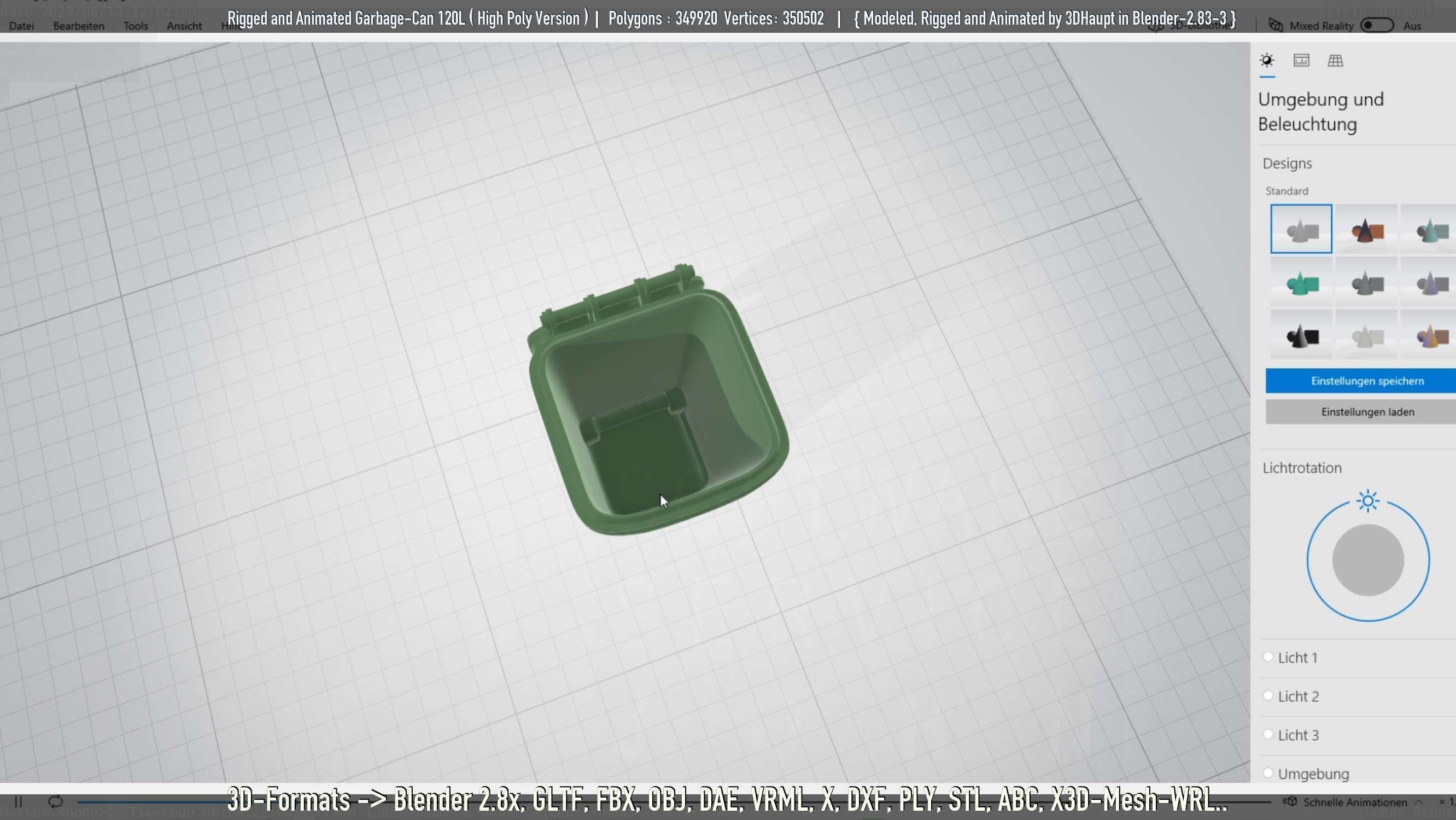 Rigged and Animated Garbage Can 120L High Poly 3D model_89