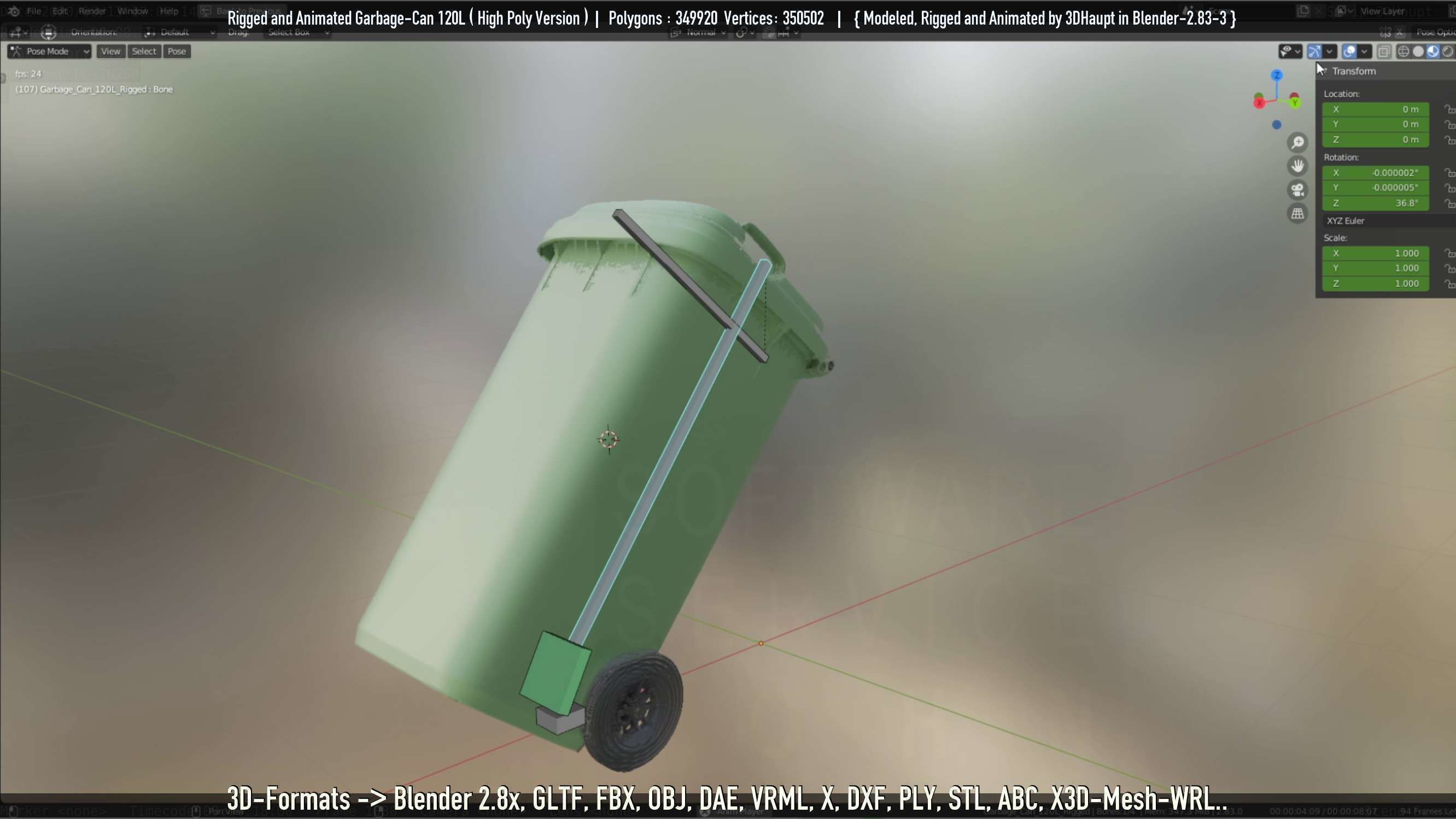 Rigged and Animated Garbage Can 120L High Poly 3D model_93
