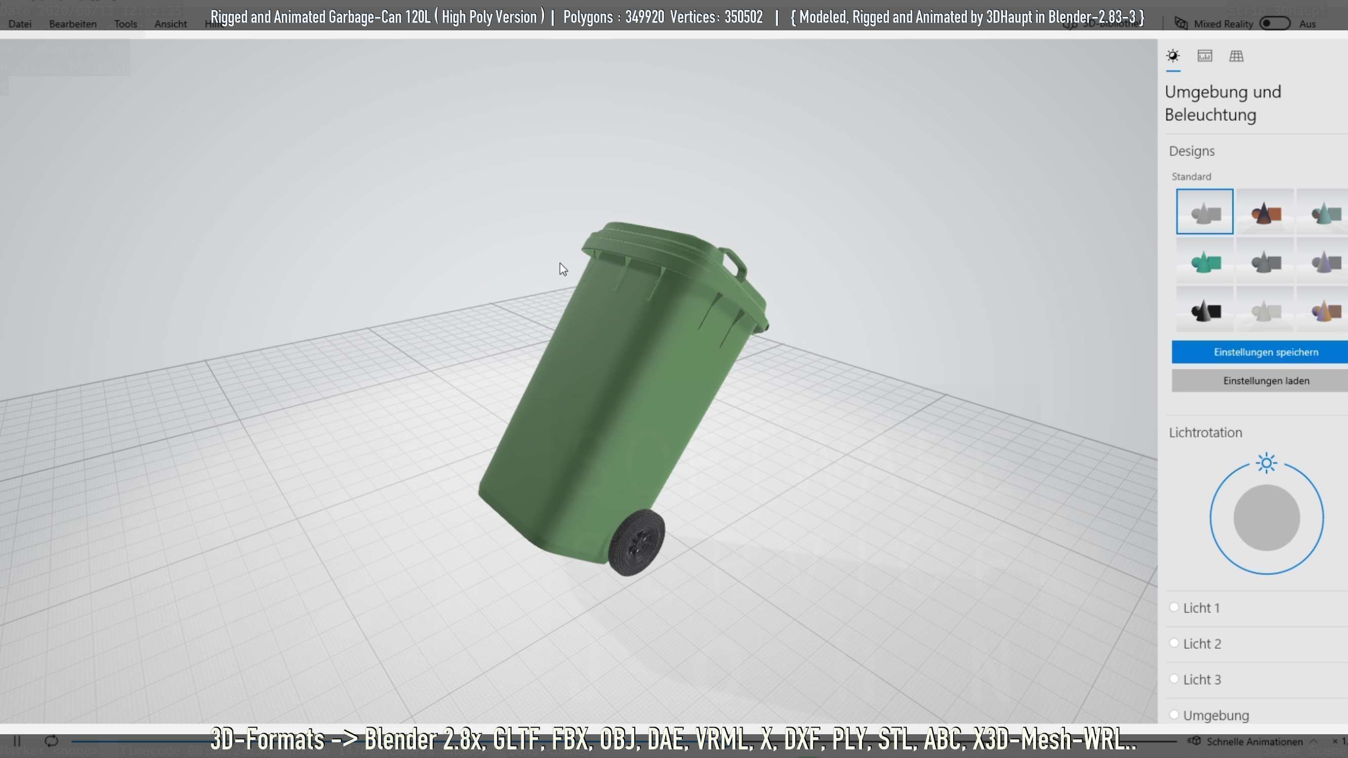 Rigged and Animated Garbage Can 120L High Poly 3D model_95