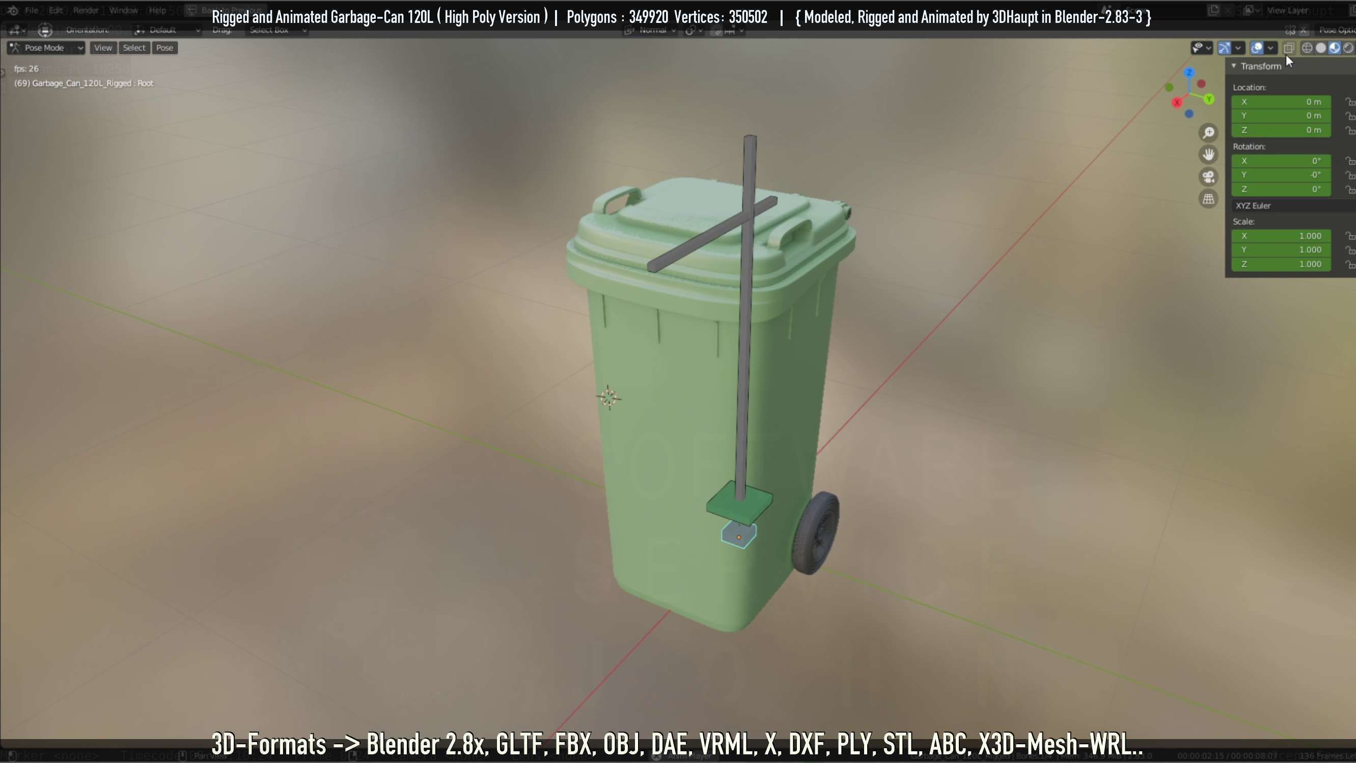 Rigged and Animated Garbage Can 120L High Poly 3D model_87