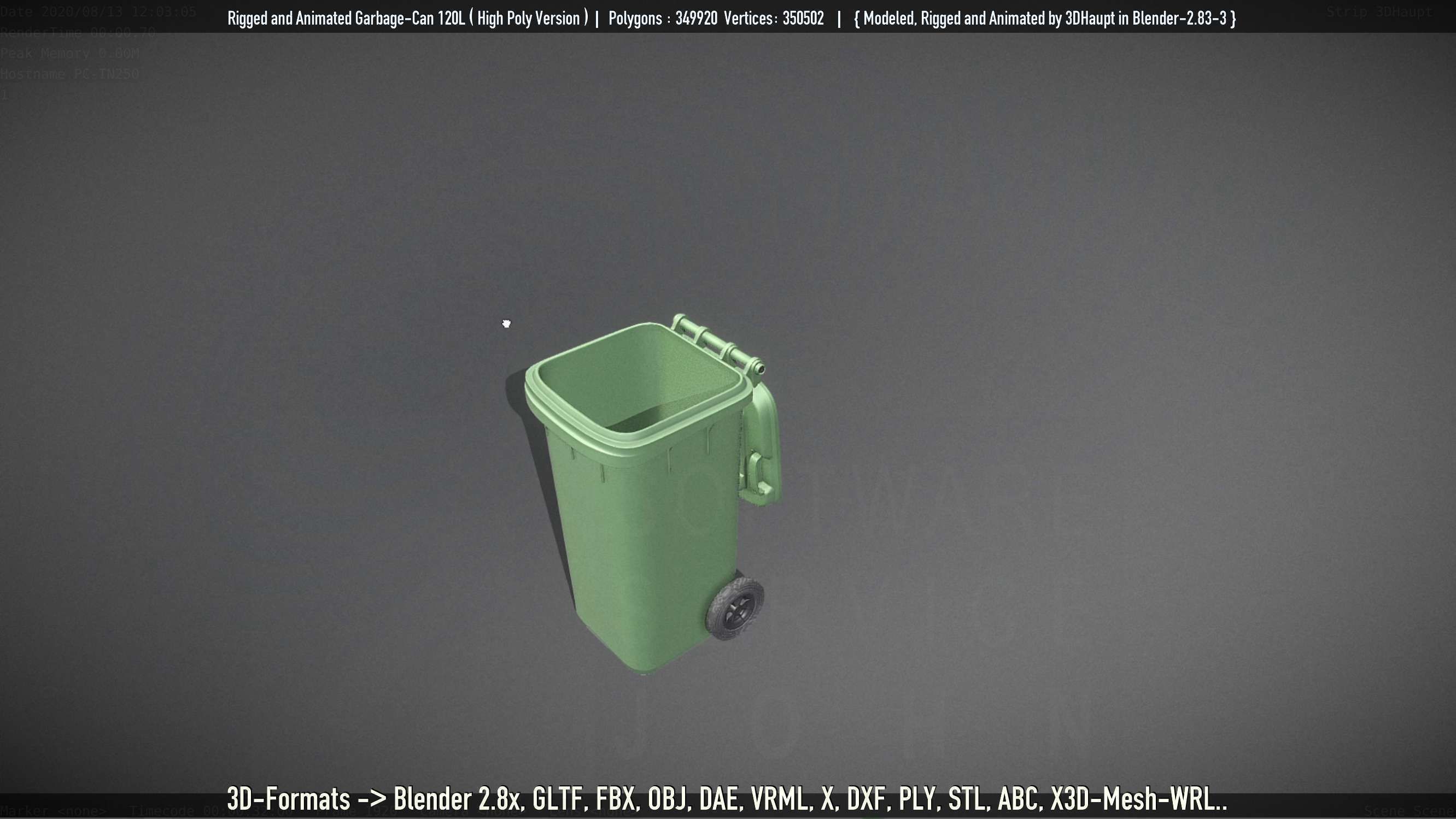 Rigged and Animated Garbage Can 120L High Poly 3D model_99