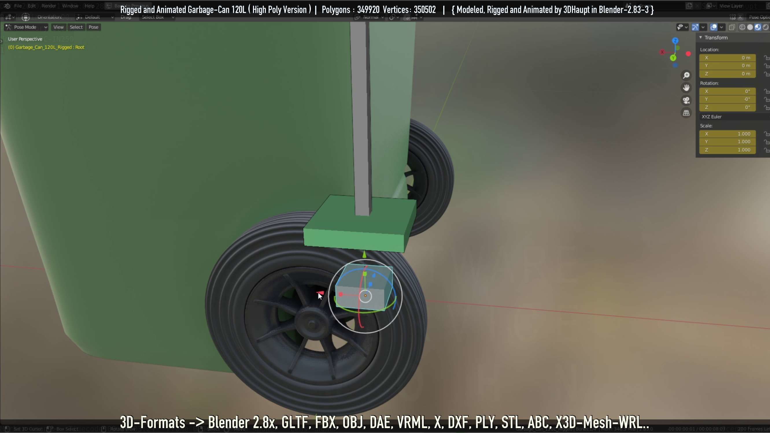 Rigged and Animated Garbage Can 120L High Poly 3D model_57