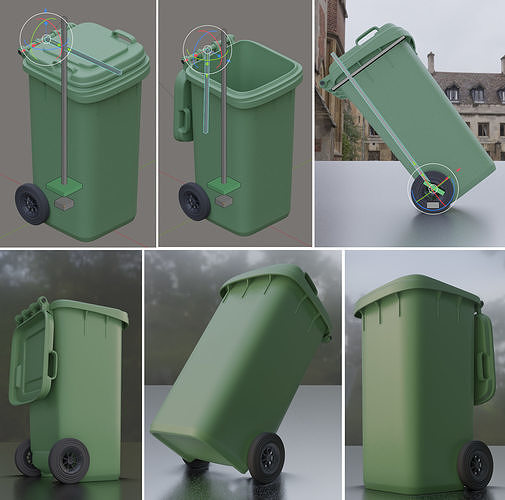 Rigged and Animated Garbage Can 120L High Poly 3D model