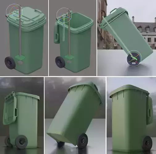 Rigged and Animated Garbage Can 120L High Poly 3D model