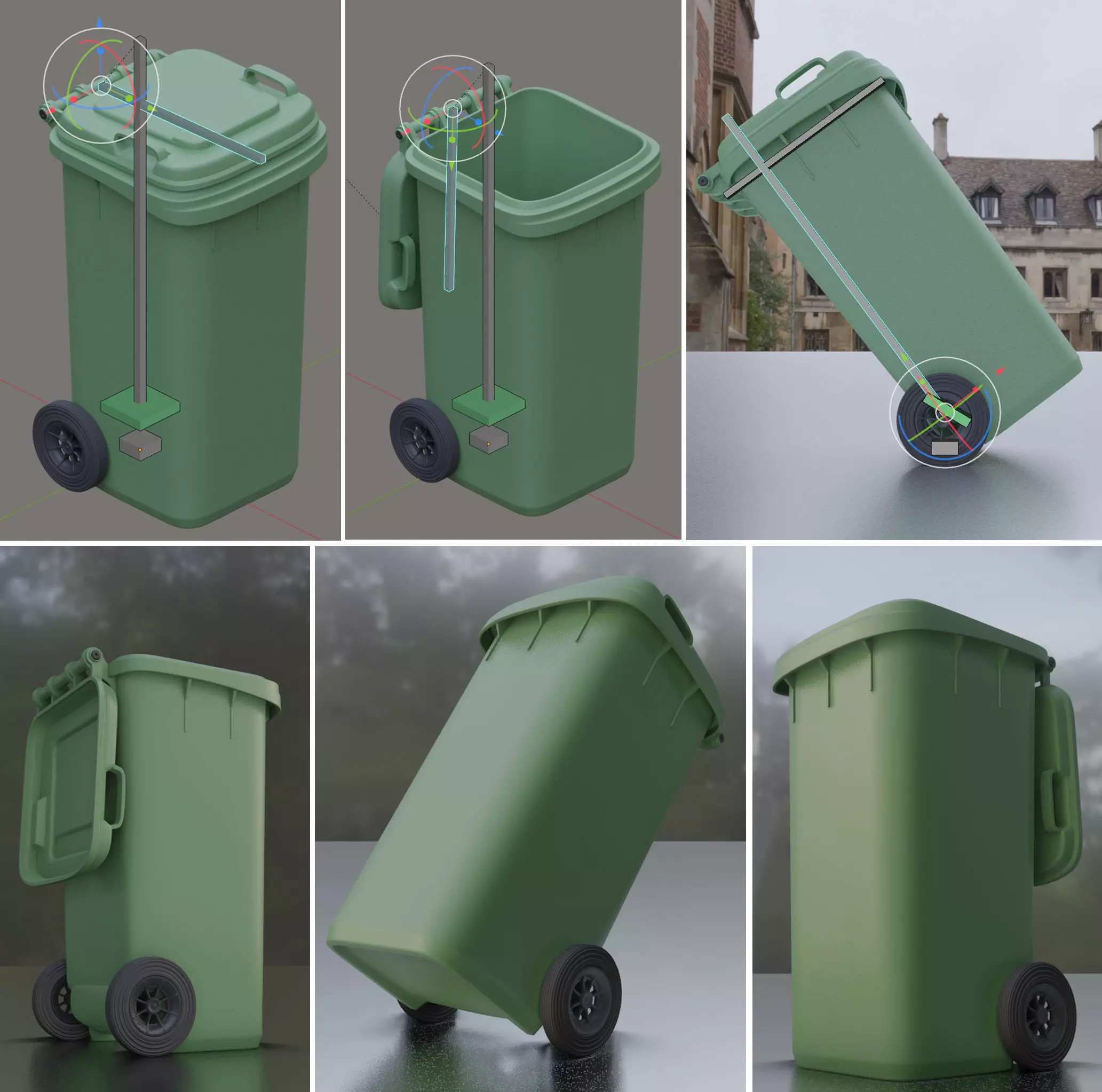 Rigged and Animated Garbage Can 120L High Poly 3D model_0