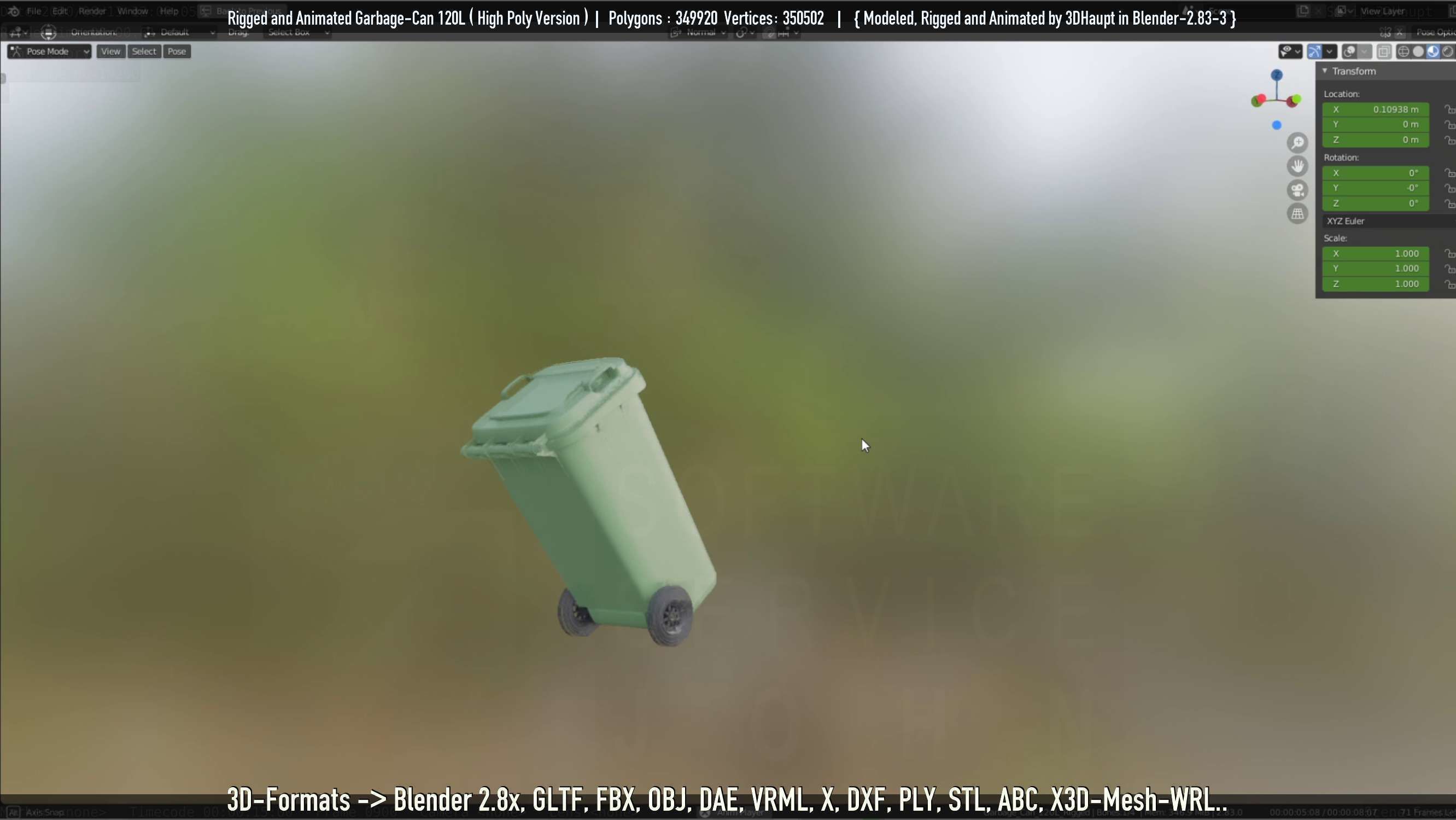 Rigged and Animated Garbage Can 120L High Poly 3D model_67