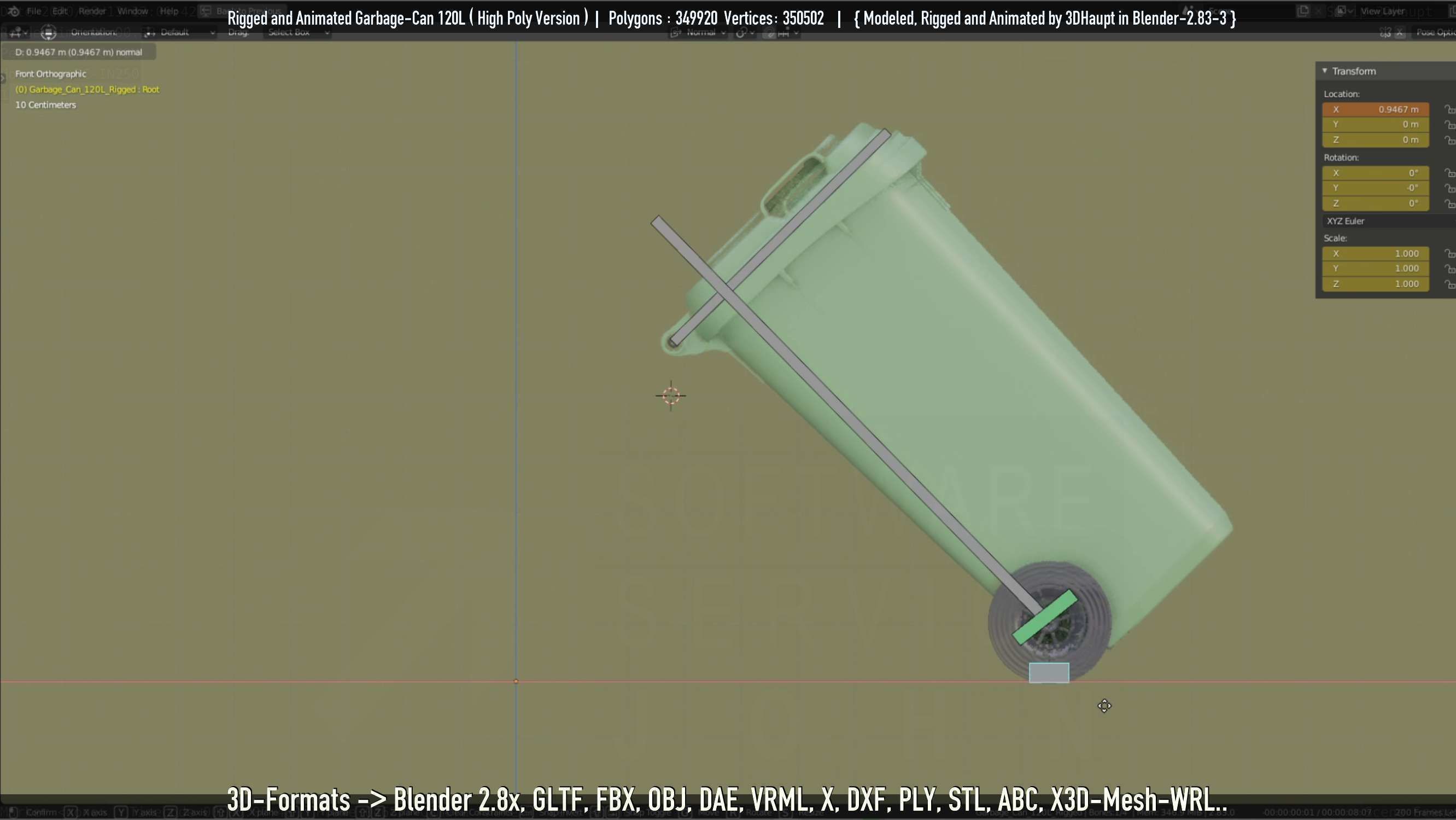 Rigged and Animated Garbage Can 120L High Poly 3D model_61