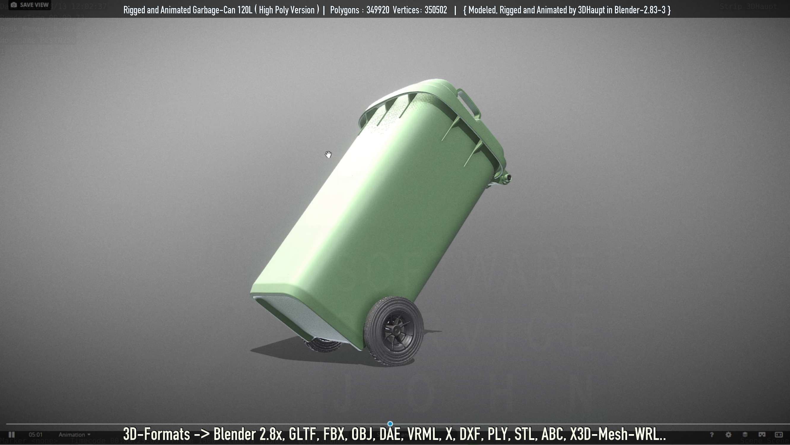 Rigged and Animated Garbage Can 120L High Poly 3D model_73