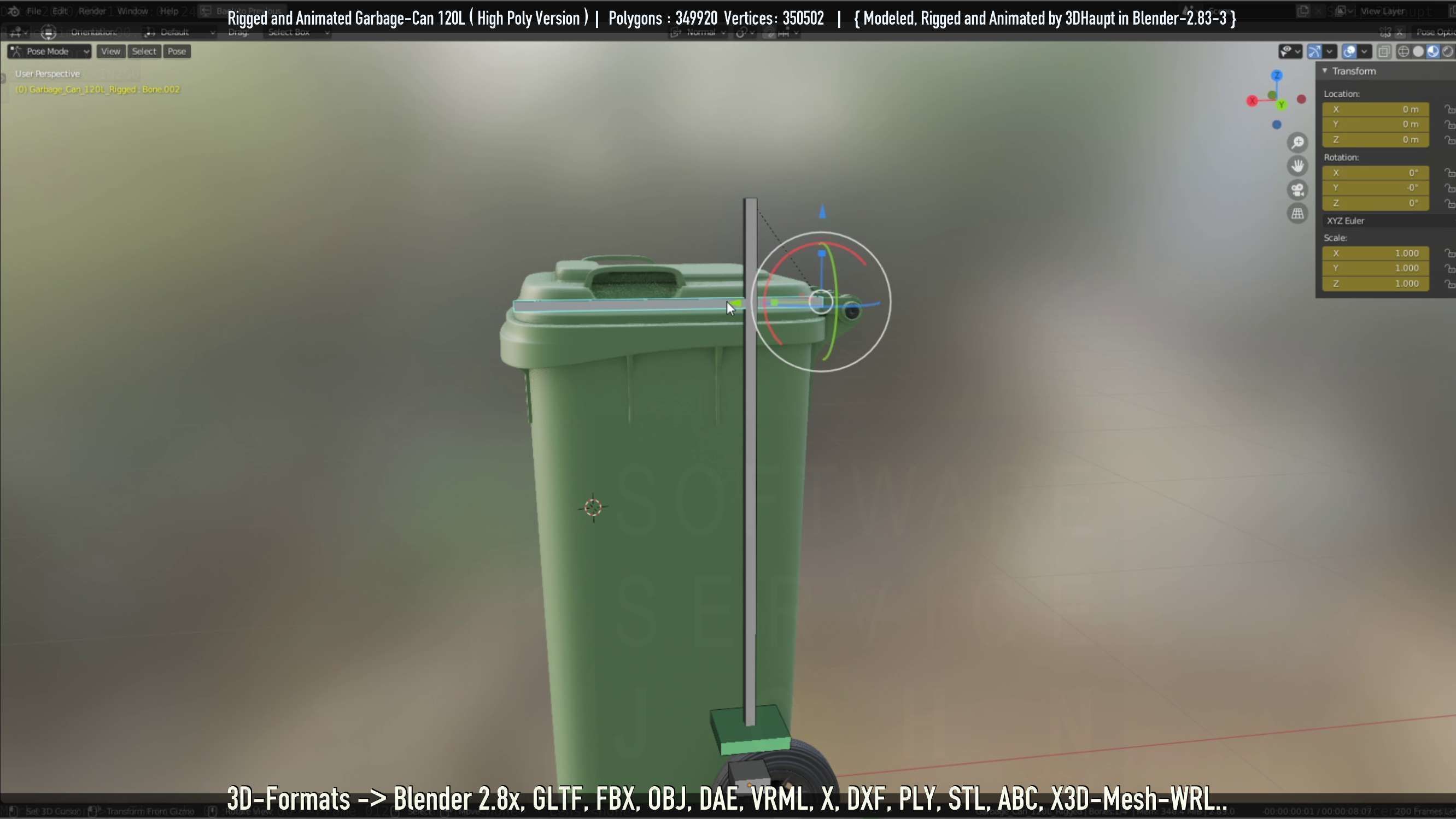 Rigged and Animated Garbage Can 120L High Poly 3D model_45