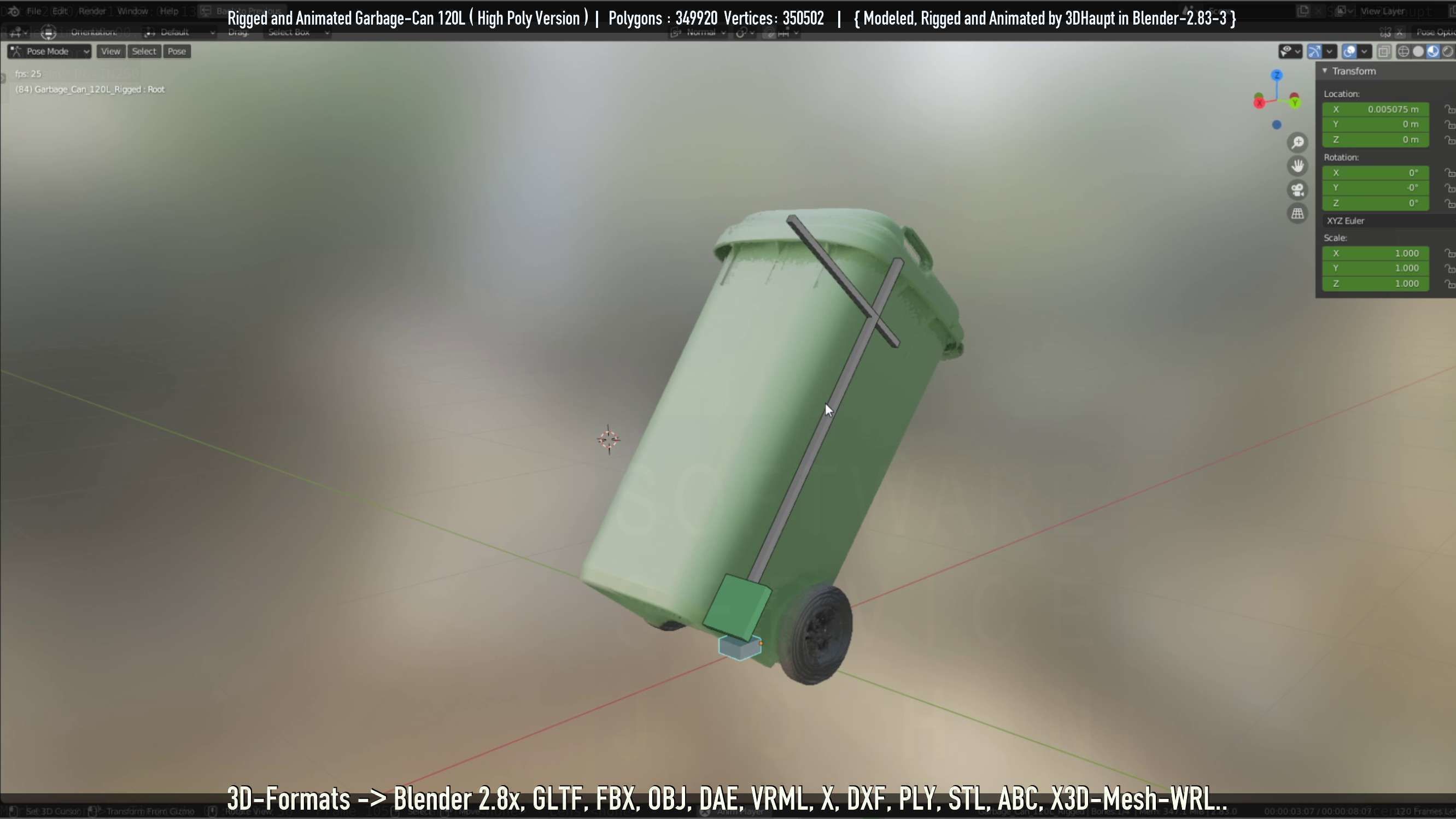 Rigged and Animated Garbage Can 120L High Poly 3D model_69