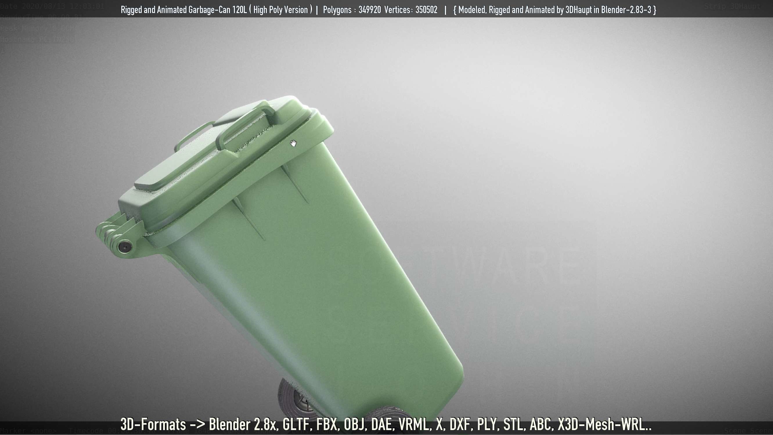 Rigged and Animated Garbage Can 120L High Poly 3D model_35