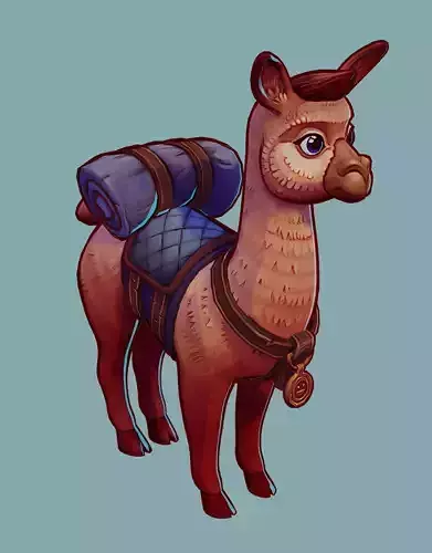  3D model Game ready cute cartoony Alpaca