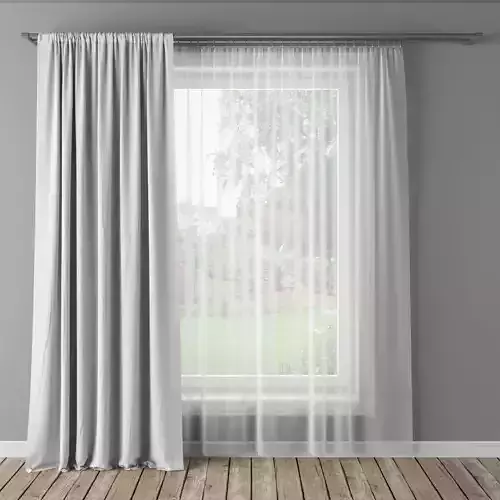 Realistic Curtain set room with curtains and wooden floor