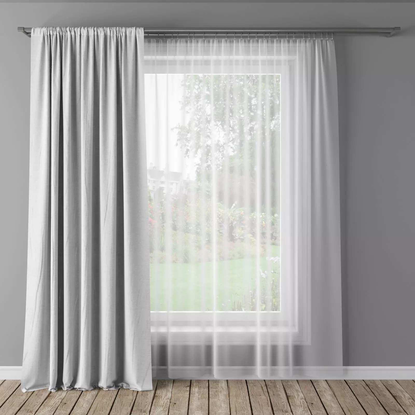 Realistic Curtain set room with curtains and wooden floor Low-poly 3D model_0