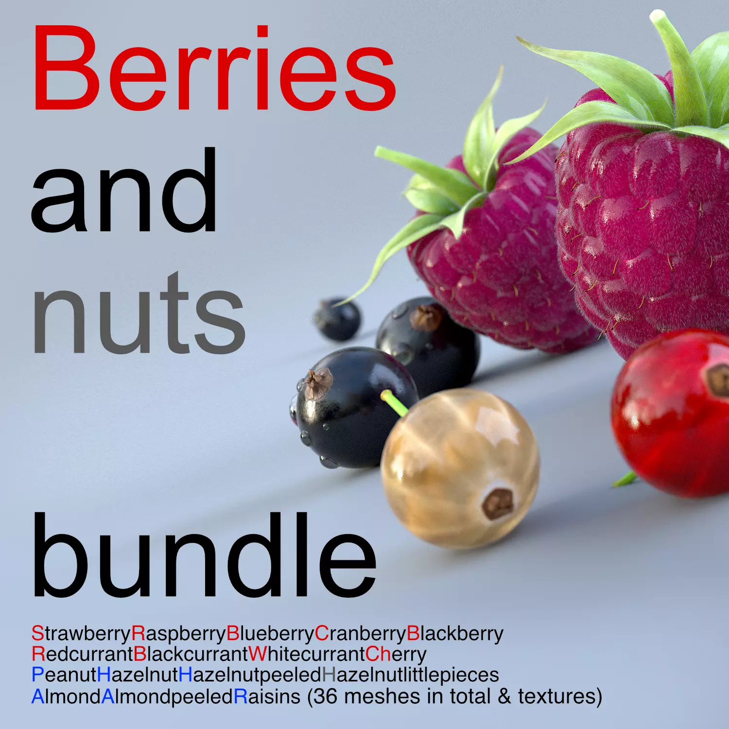 Berries and nuts bundle 3D model_0