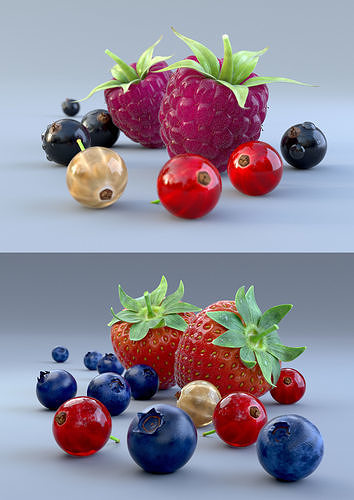 Berries and nuts bundle 3D model 3
