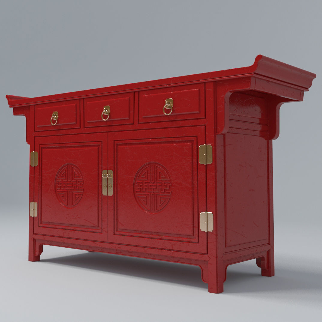 RED LACQUER ALTAR CABINET 3D model_4