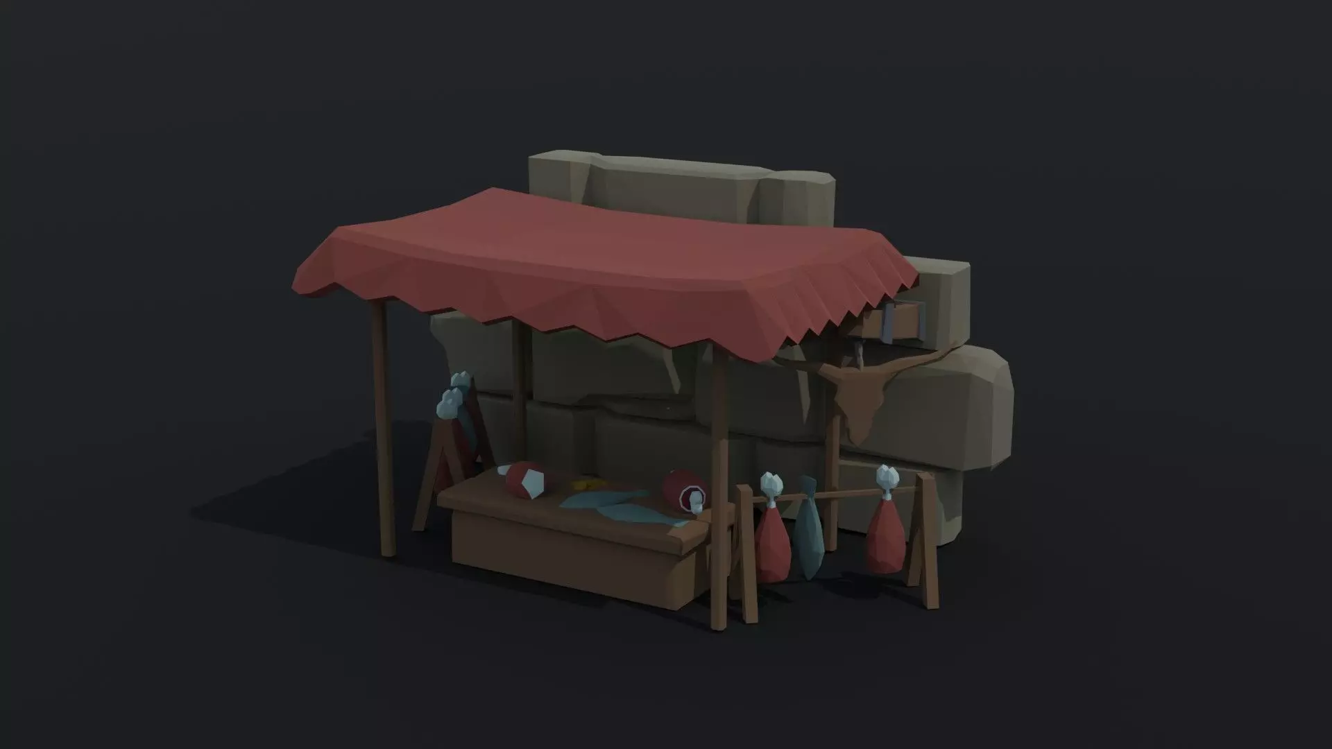 Cartoon butcher market Polygonal Free low-poly 3D model