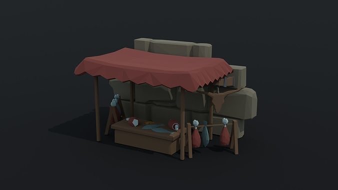 Cartoon butcher market Polygonal Free low-poly 3D model