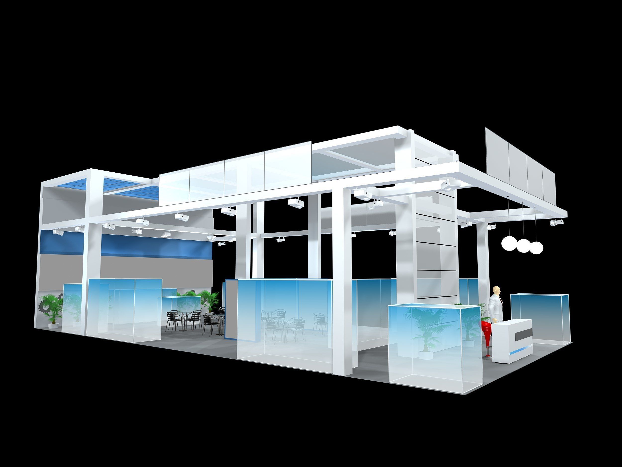 exhibition stall design  3 side open Low-poly 3D model 3D model_1