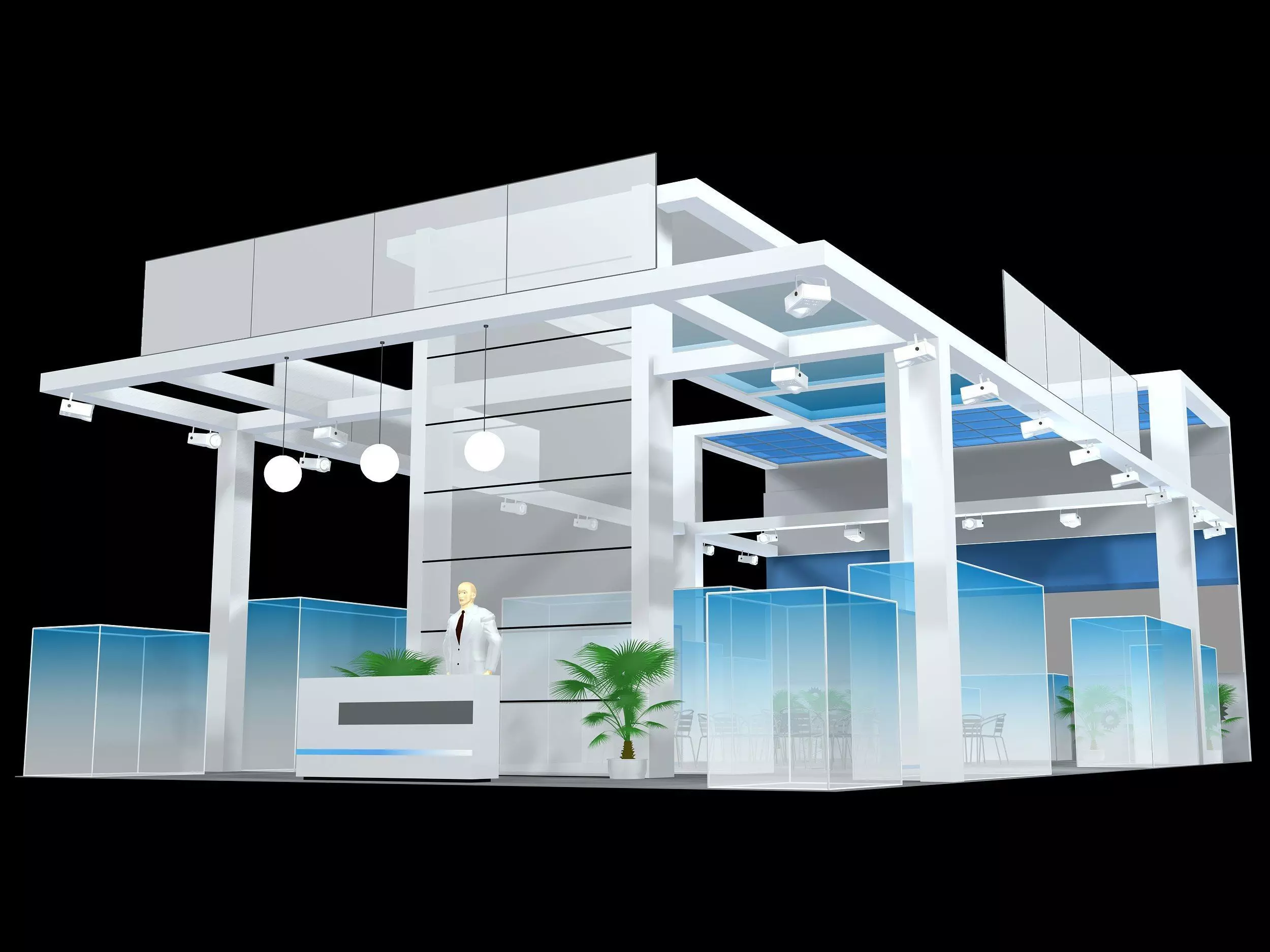 exhibition stall design  3 side open Low-poly 3D model 3D model_0