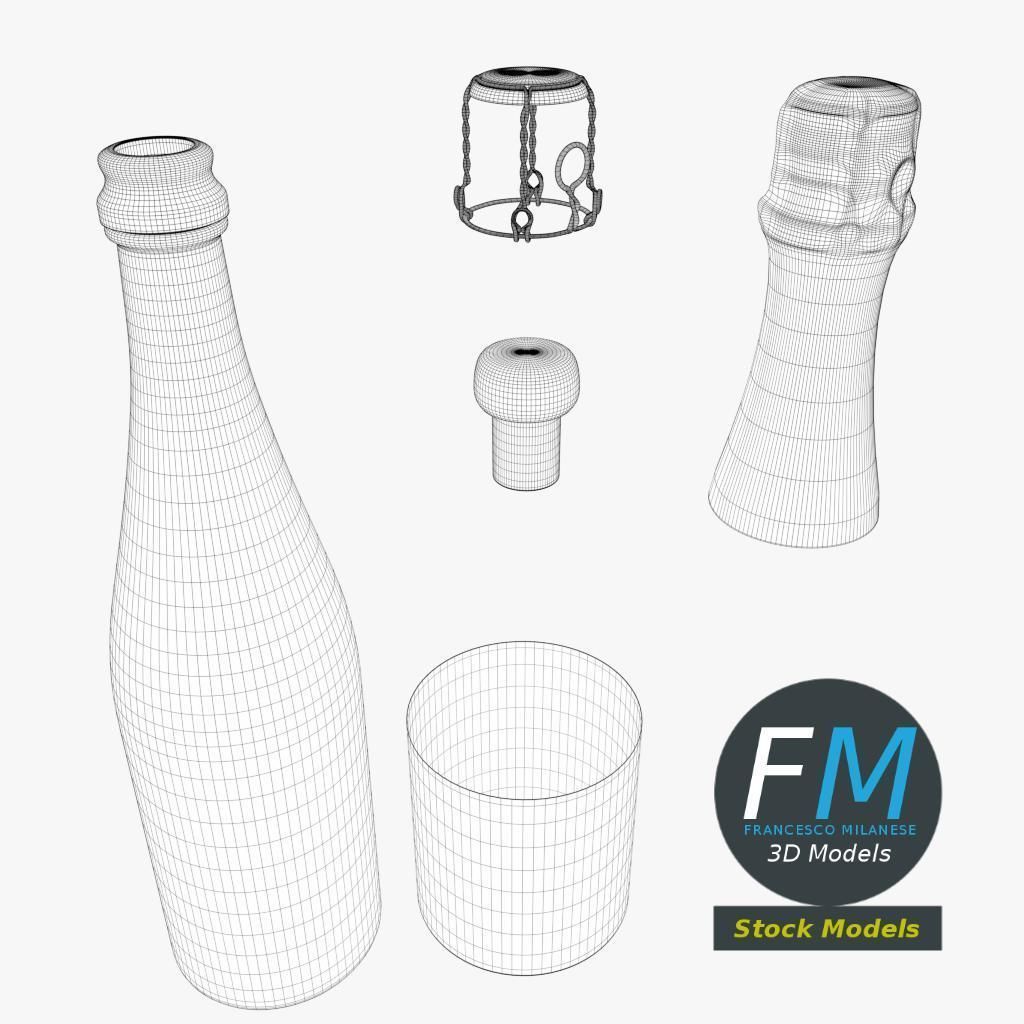Champagne bottle 3D model_8