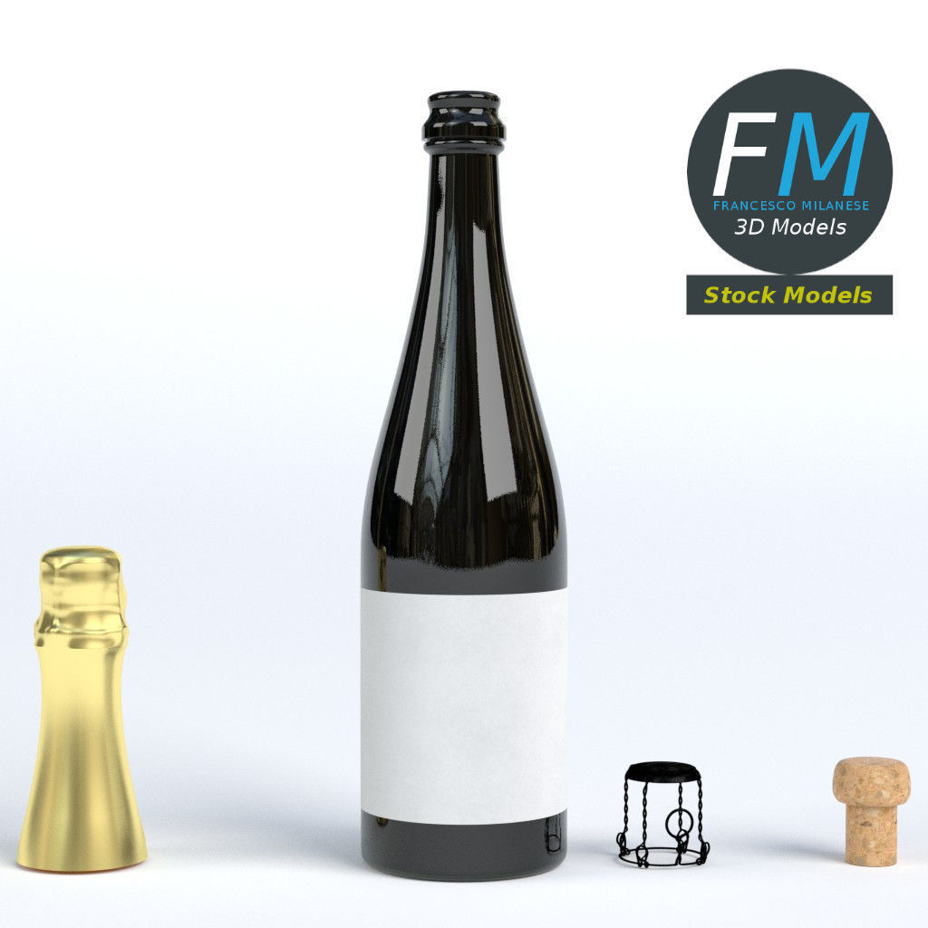 Champagne bottle 3D model_4