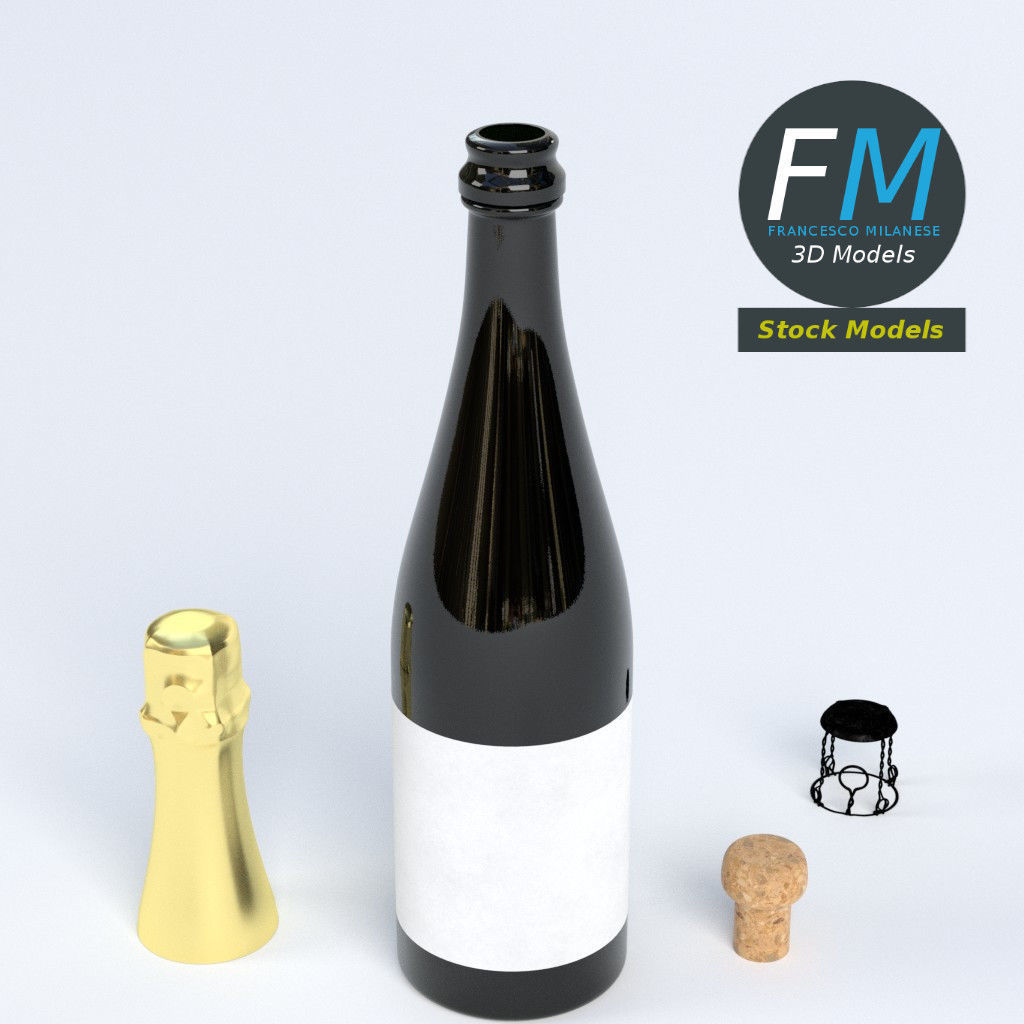 Champagne bottle 3D model_2