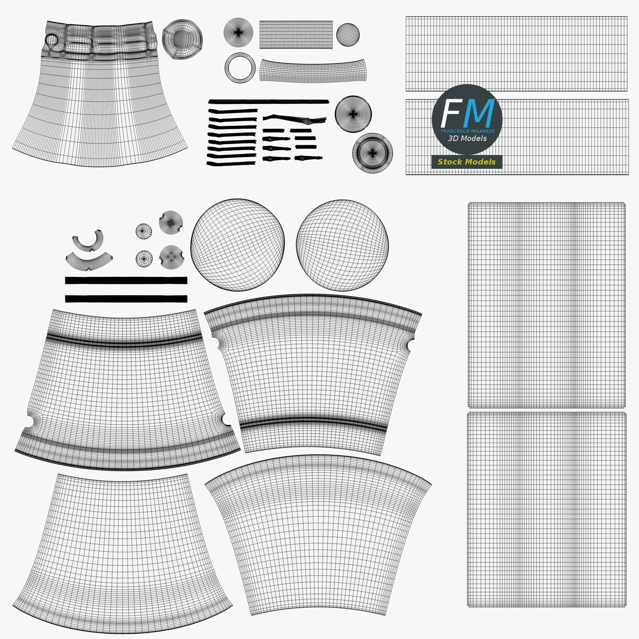 Champagne set two glasses and bottle of in ice bucket 3D model_11