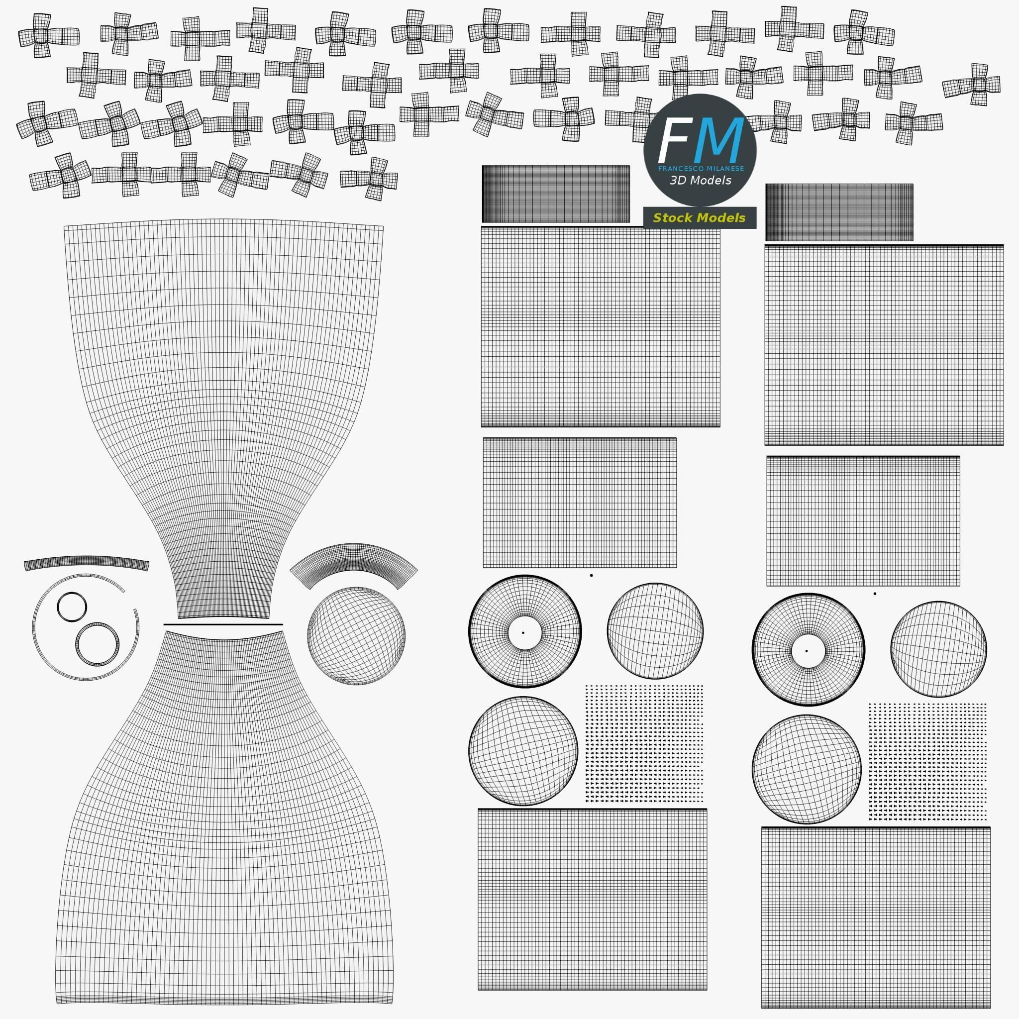 Champagne set two glasses and bottle of in ice bucket 3D model_12